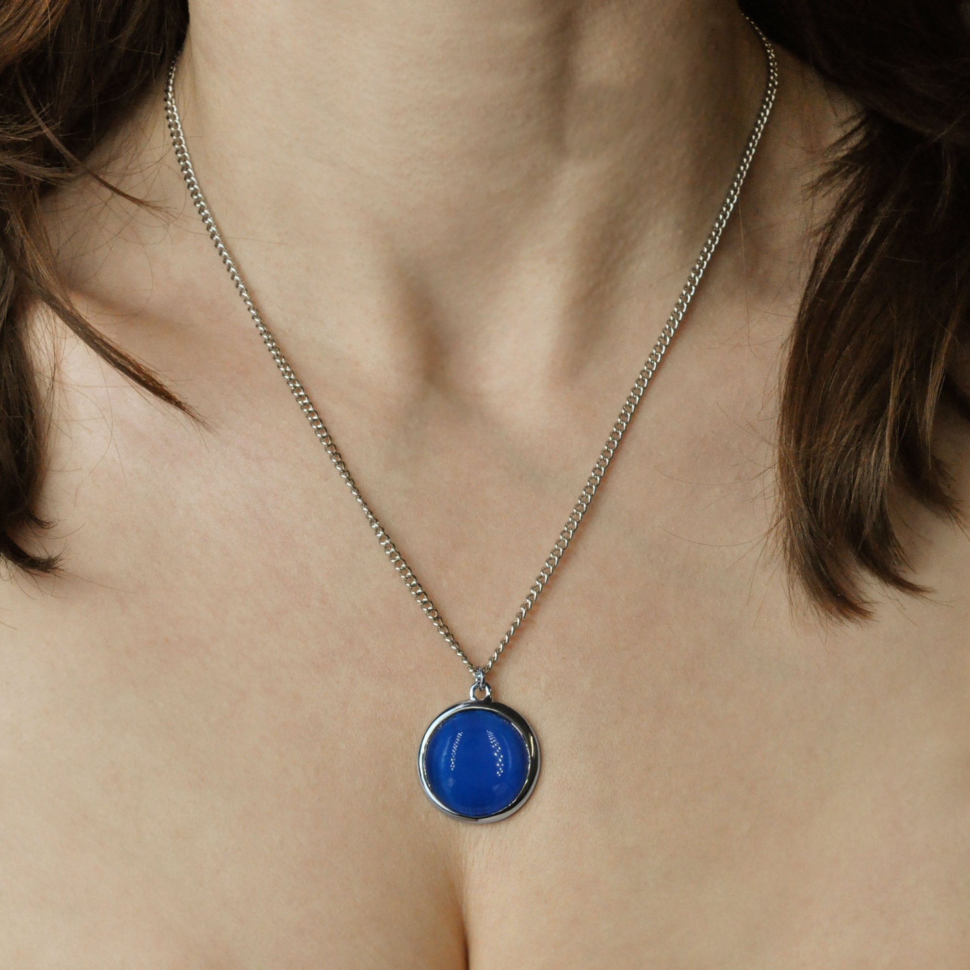 Steuer Lange Kette »silberfarbene Kette, Anhänger blauer Katzenaugenstein«
