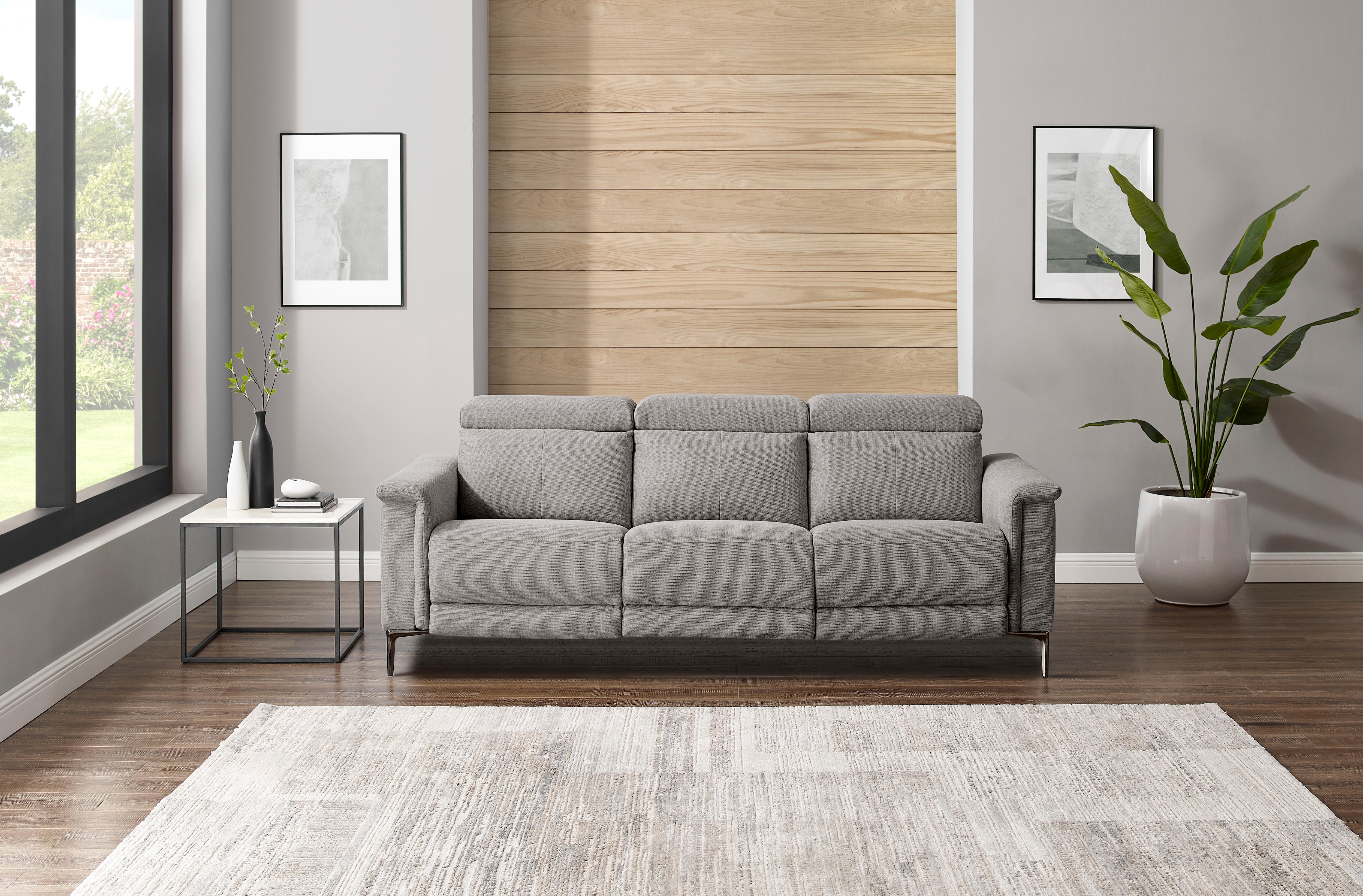 OTTO home 3-Sitzer "LUND,Struktur-Bezug, 222 cm, man. o. elektr. Relaxfunktion in 2 Sitzen" (links/rechts), USB-A bei elektrischer Ausführung, Kopfteilverstellung