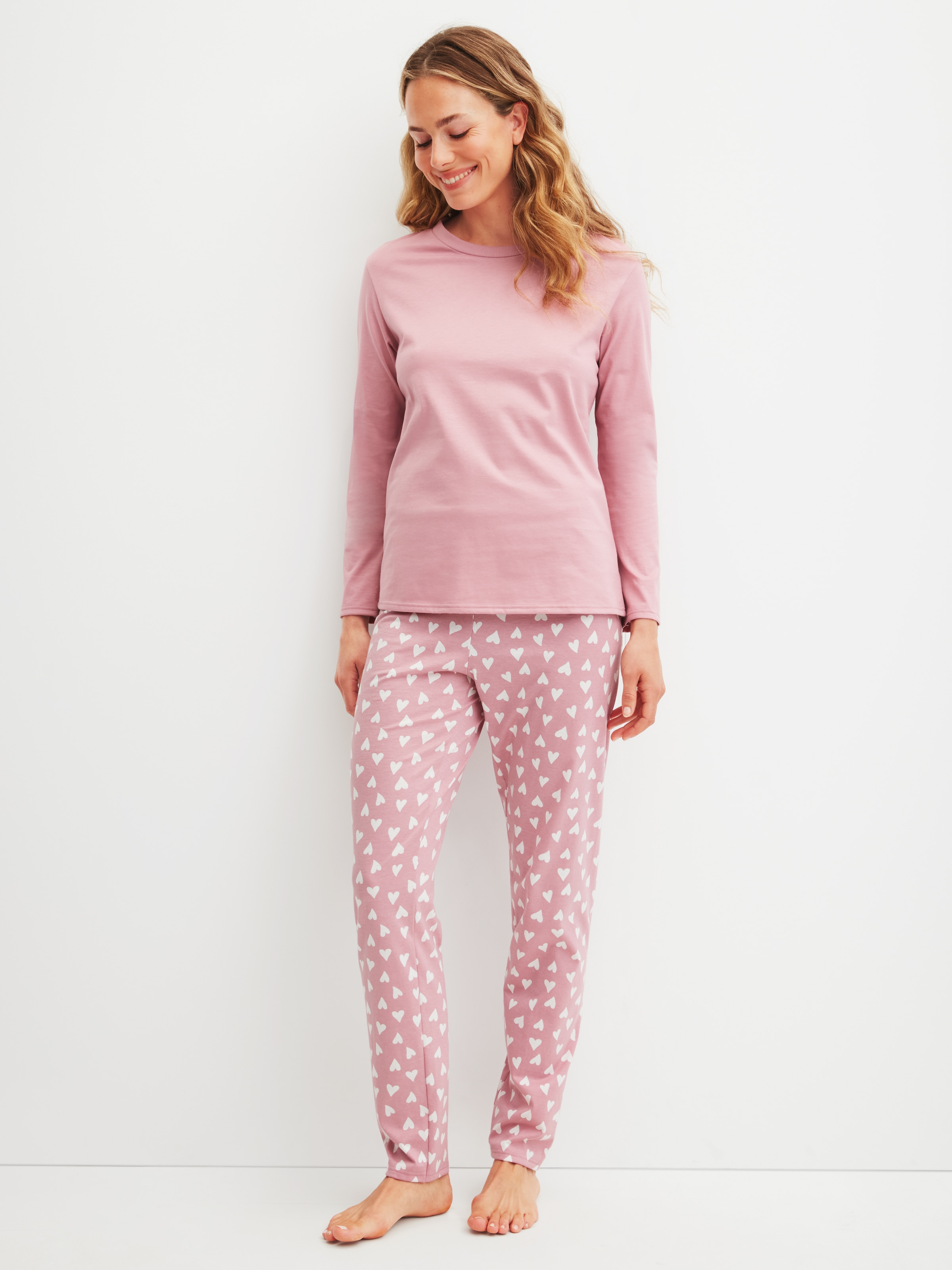 CALIDA Schlafanzug "Cotton Special", (2 tlg.), Hose gemuster, Oberteil uni günstig online kaufen
