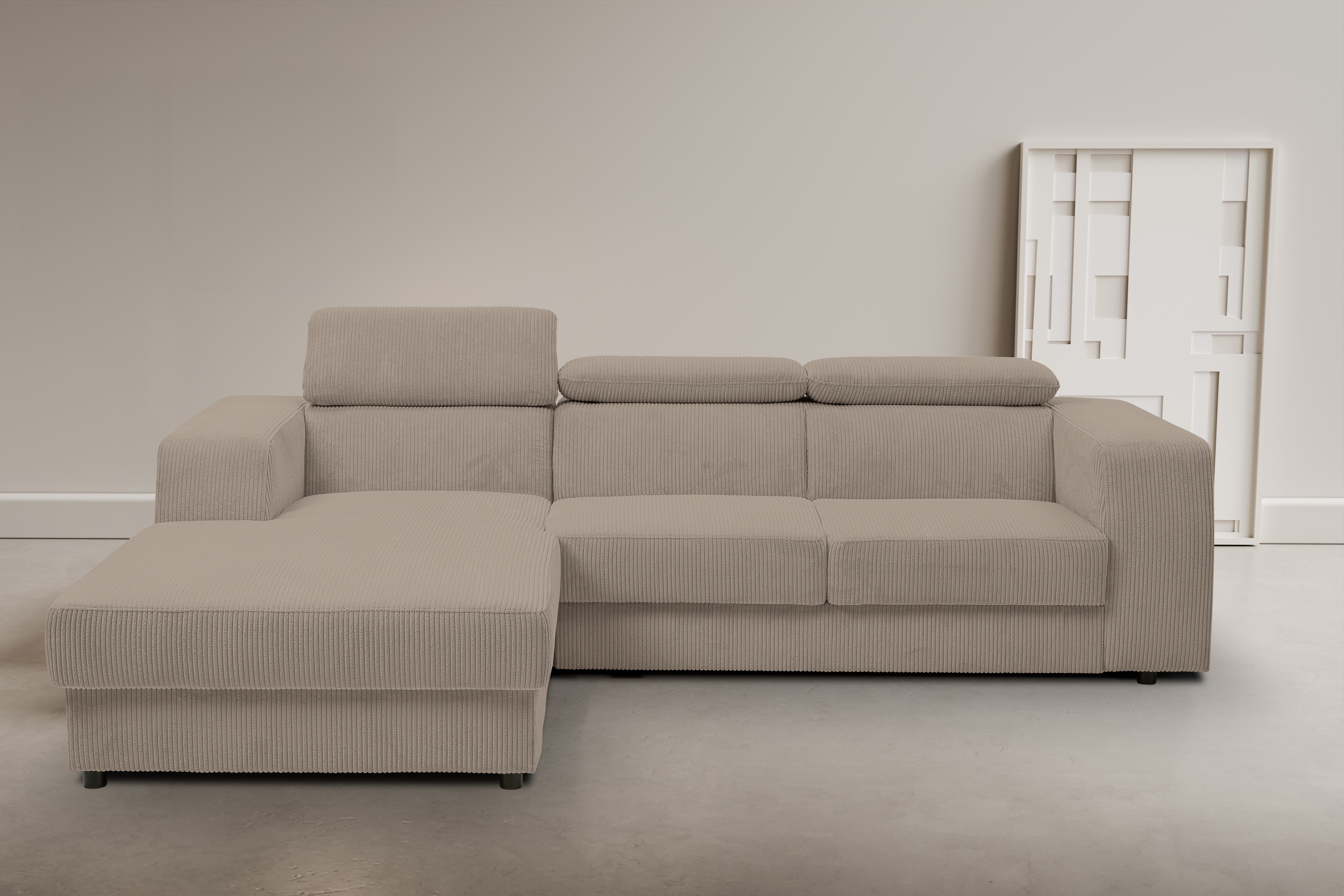 WERK2 Ecksofa "Cherry 270 x 192 cm modern und bequem" Cord, L-Form, XXL, Schlaffunktion, Bettkasten