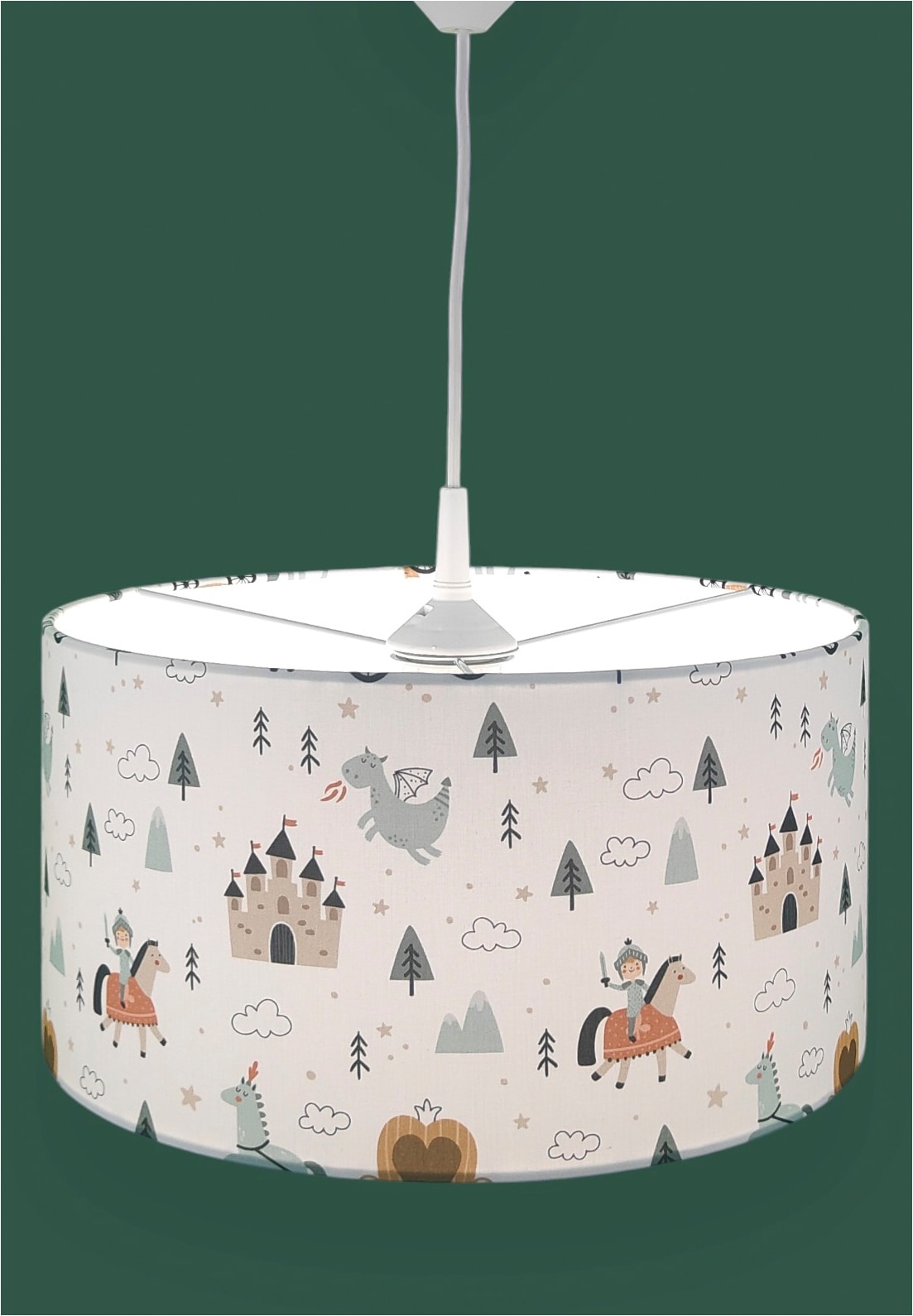 niermann Hängeleuchte »Stoff-Pendelleuchte mit Motiv "Ritter Theo", Kinderzimmer, Kinderlampe« E27 1 Stk. Stoffschirm, höhenverstellbare Pendelaufhängung, Made in Germany