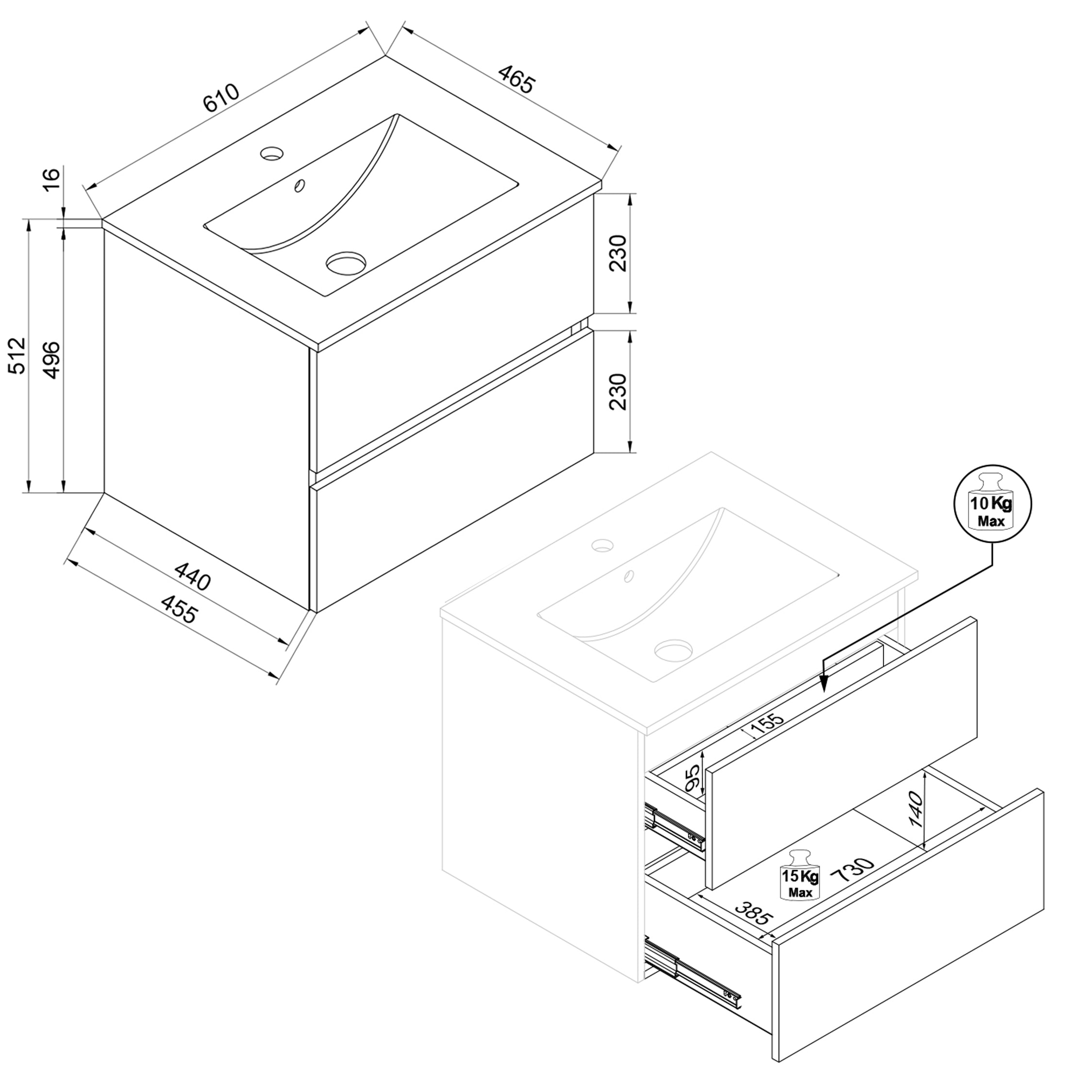 VCM Waschtisch »2 tlg. Badmöbel-Set mit Waschbecken Cosila-I 61 cm« 2 Stk. tlg.