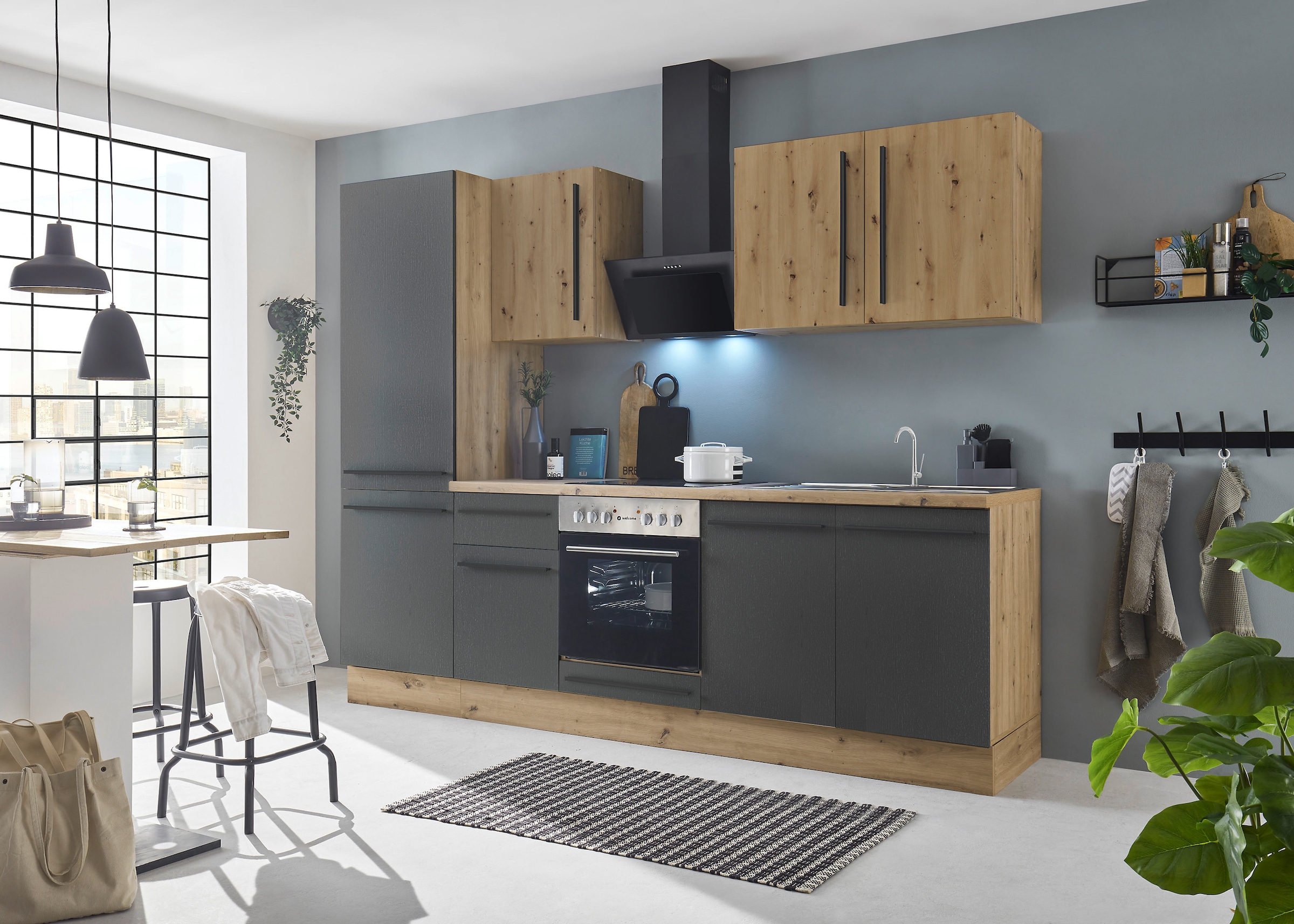 KOCHSTATION Küchenzeile »KS-Florida mit 38mm starker Arbeitsplatte«, Breite 270 cm, wahlweise mit E-Geräten, Soft-Close-Funktion