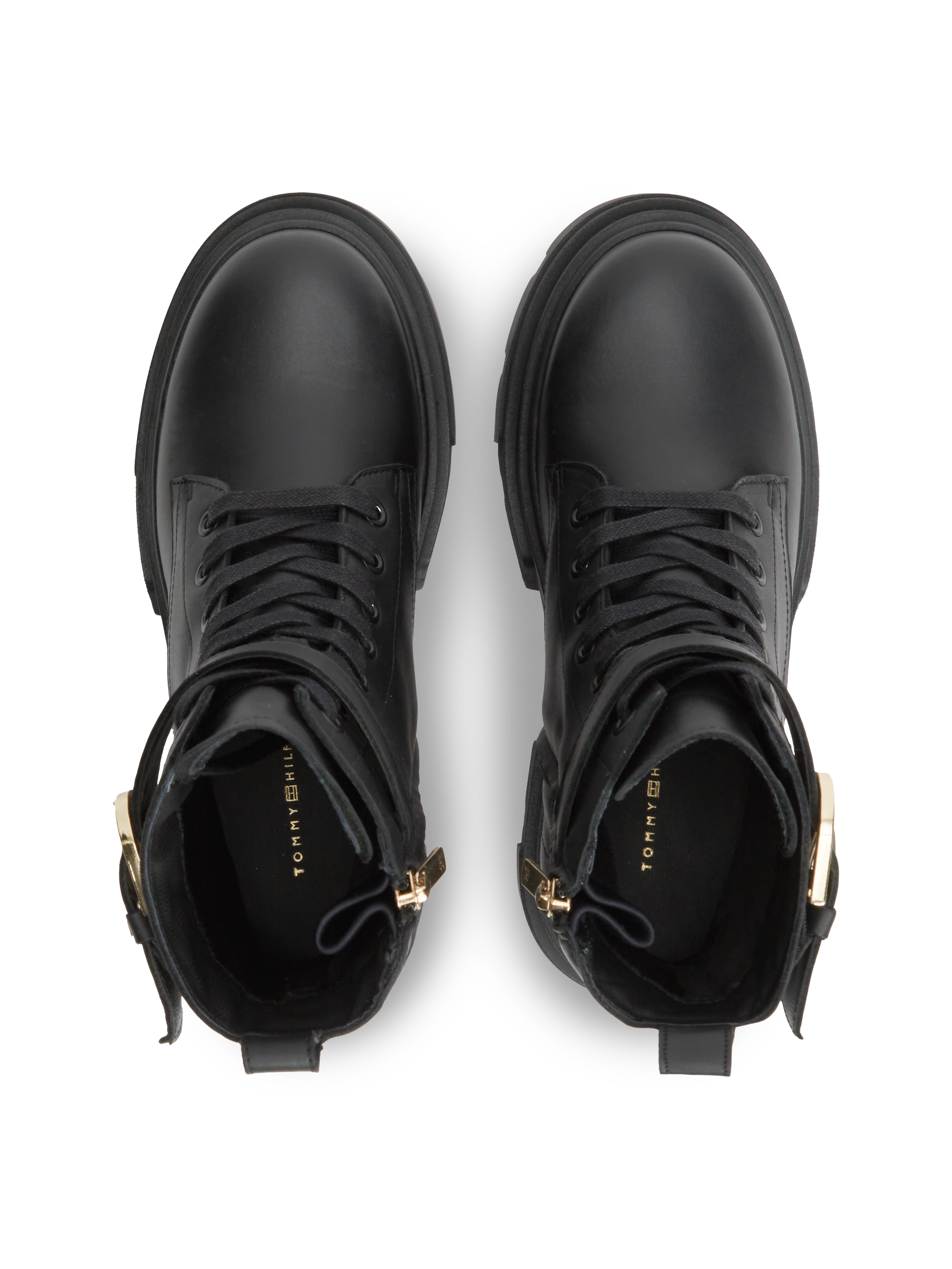 Tommy Hilfiger Schnürstiefelette »LEATHER TH BUCKLED LACE-UP BOOT«  Blockabsatz, Schnürboots mit verstellbarer Schnalle