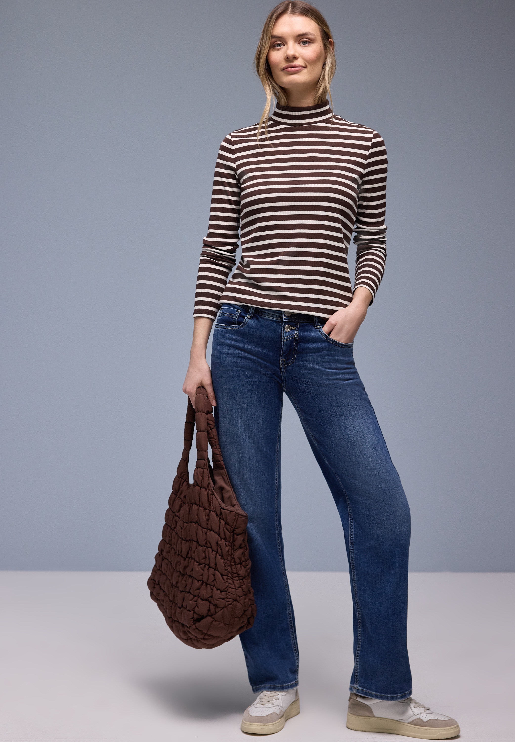 STREET ONE Langarmshirt in Streifen-Optik und mit Turtleneck