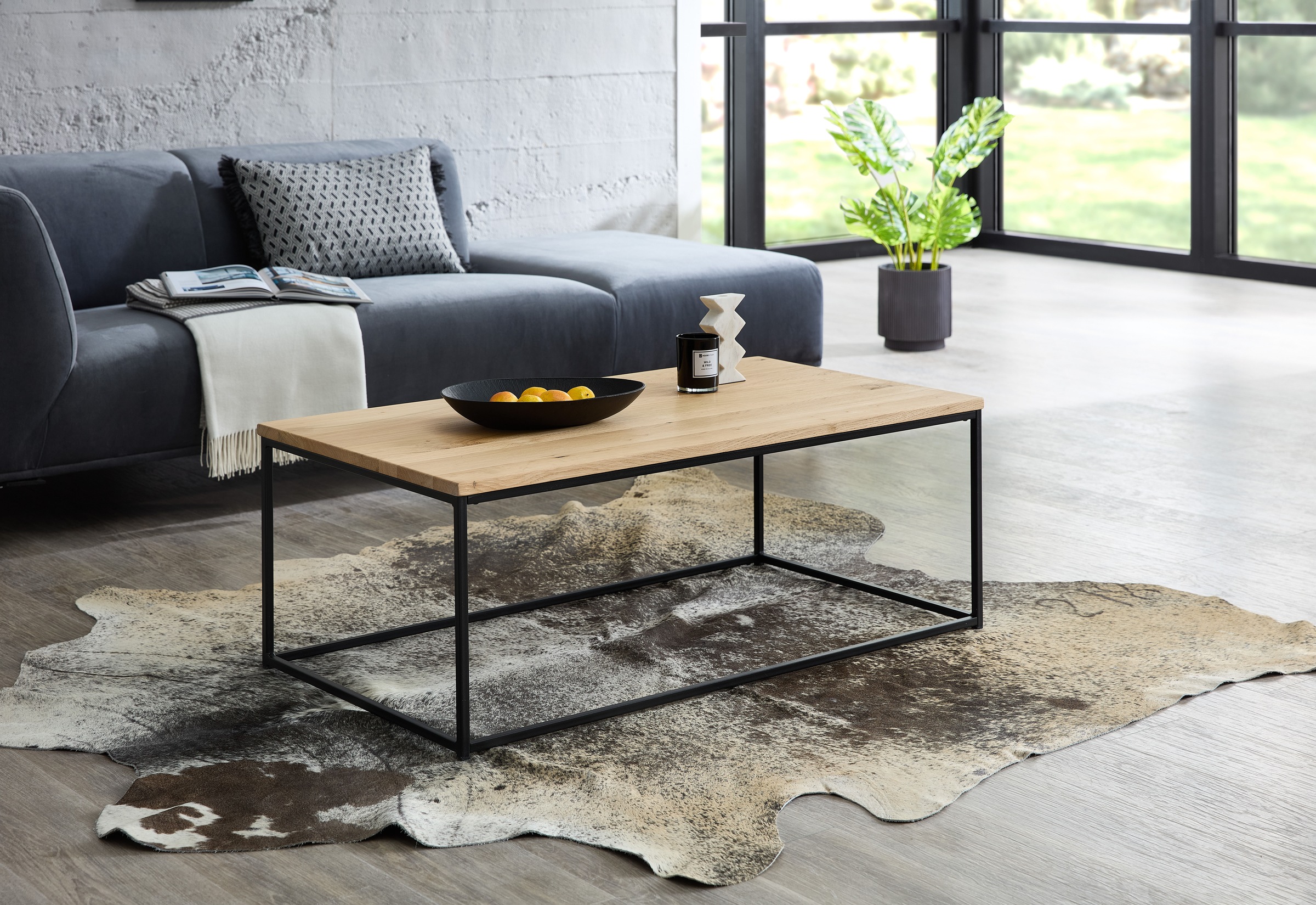 Stolkom Couchtisch »Thor Wohnzimmertisch Massivholz im Industrial Style BxHxT 110x40x60 cm«, FSC-Zertifizertes Massivholz, Eiche Massivholz geölt