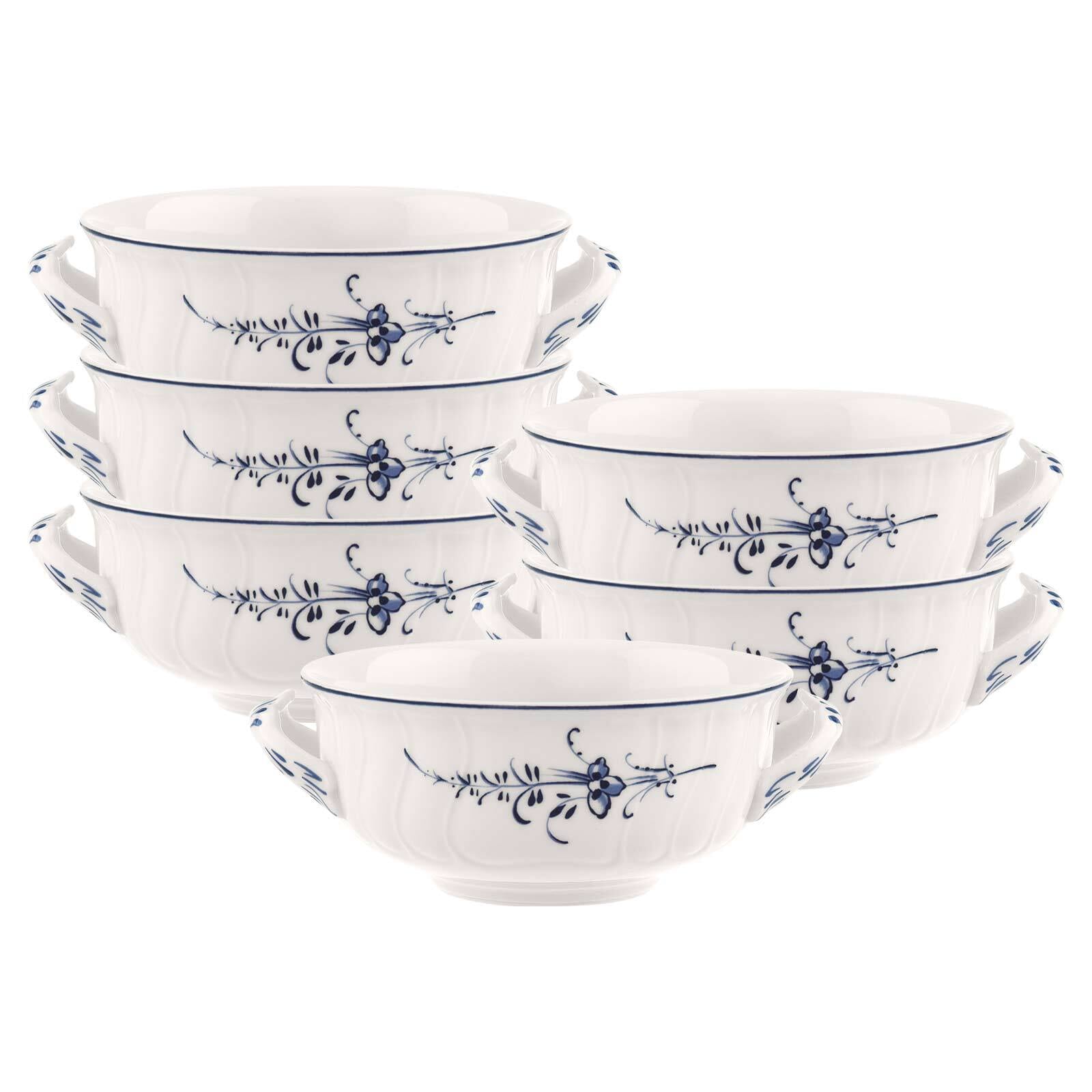 Villeroy & Boch Tasse "Suppentassen Vieux Luxembourg 260 ml 6er Set weiß-blau" Spülmaschinenfest, Mikrowellensicher