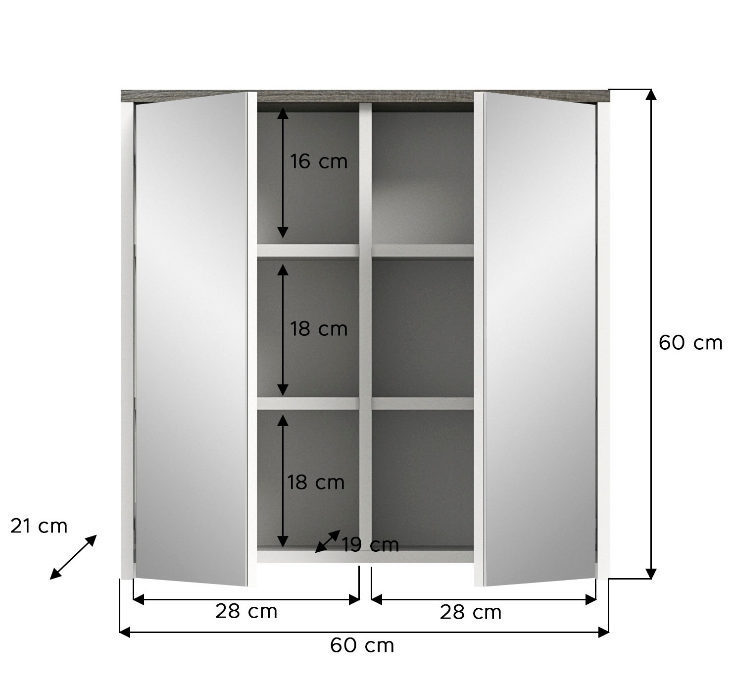 welltime Badezimmerspiegelschrank »Lier«, (1 St.), Badmöbel, 2 Spiegeltüren, Breite 60 cm