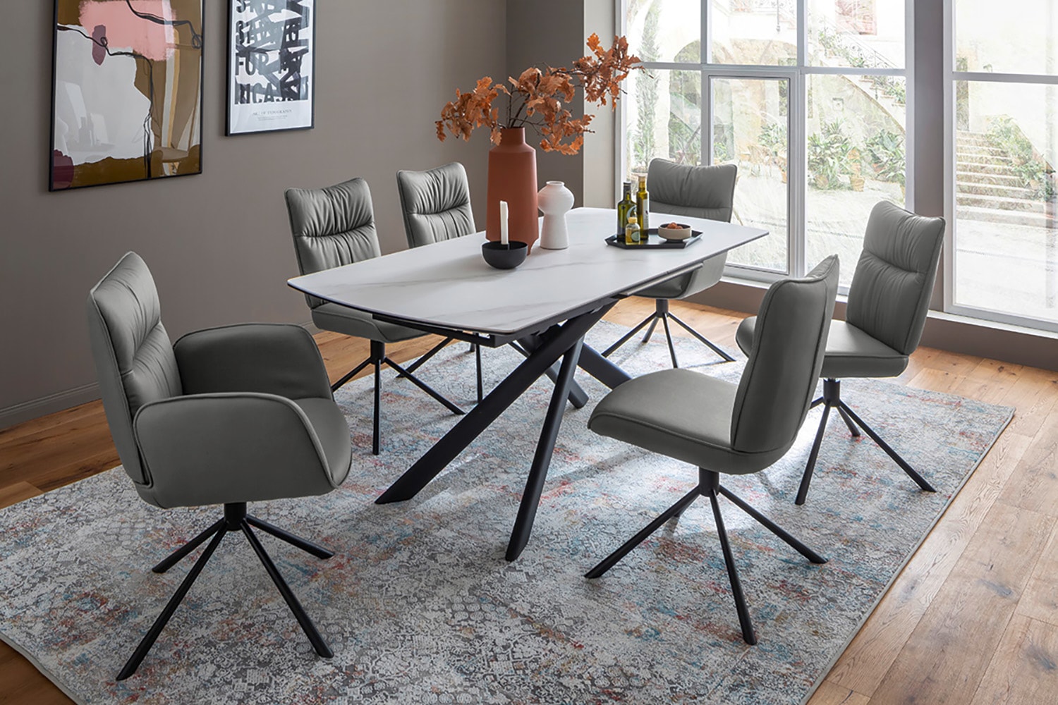 MCA furniture 4-Fußstuhl »MARIN Esszimmerstuhl (2er Set) - Stuhl«, (Set), 2 St., Microfaser, 360° drehbar, Metall schwarz, beweglichen Rücken, belastbar 120 kg