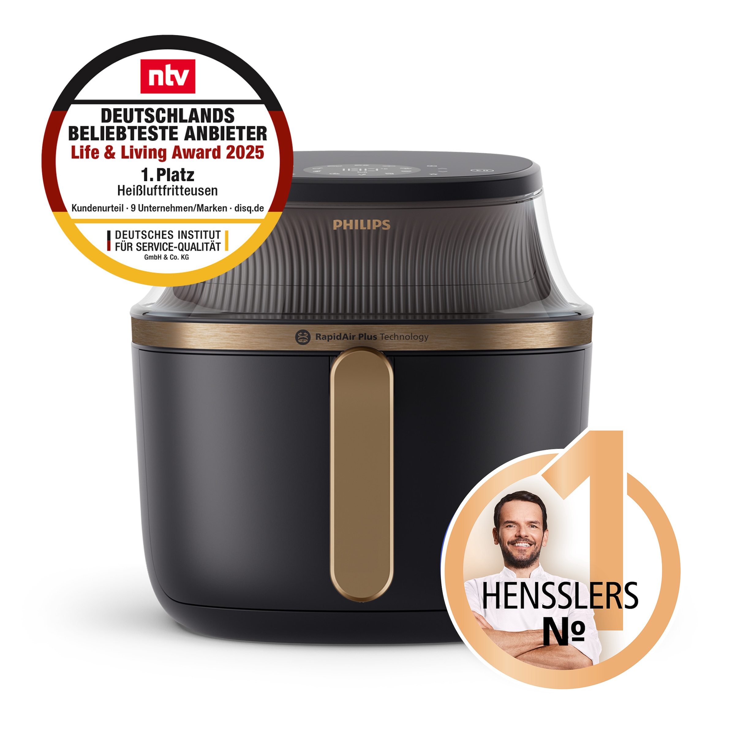 Philips Heißluftfritteuse »Airfryer 3000 NA342/00, mit 7.2L, Sichtfenster«, 2000 W, RapidAir Plus Technologie und 16 Kochfunktionen; Schwarz/Kupfer