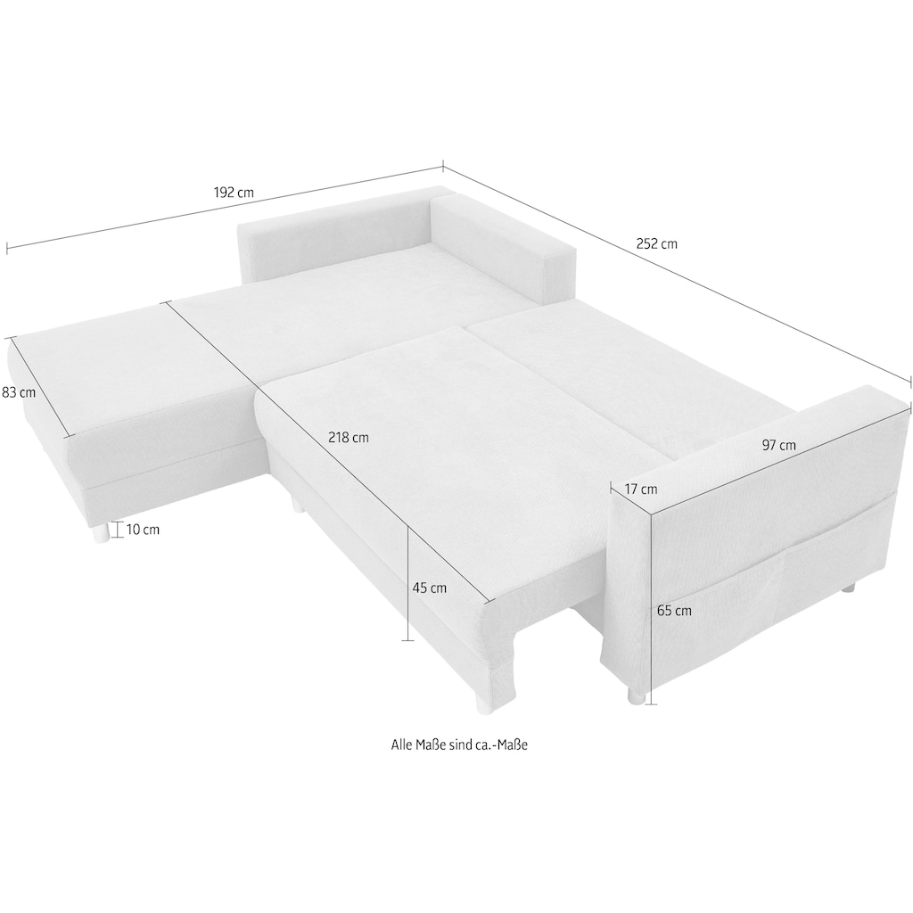 INOSIGN Ecksofa »L-Form«, inklusive Bettfunktion, Bettkasten, loser Zier- und Rückenkissen