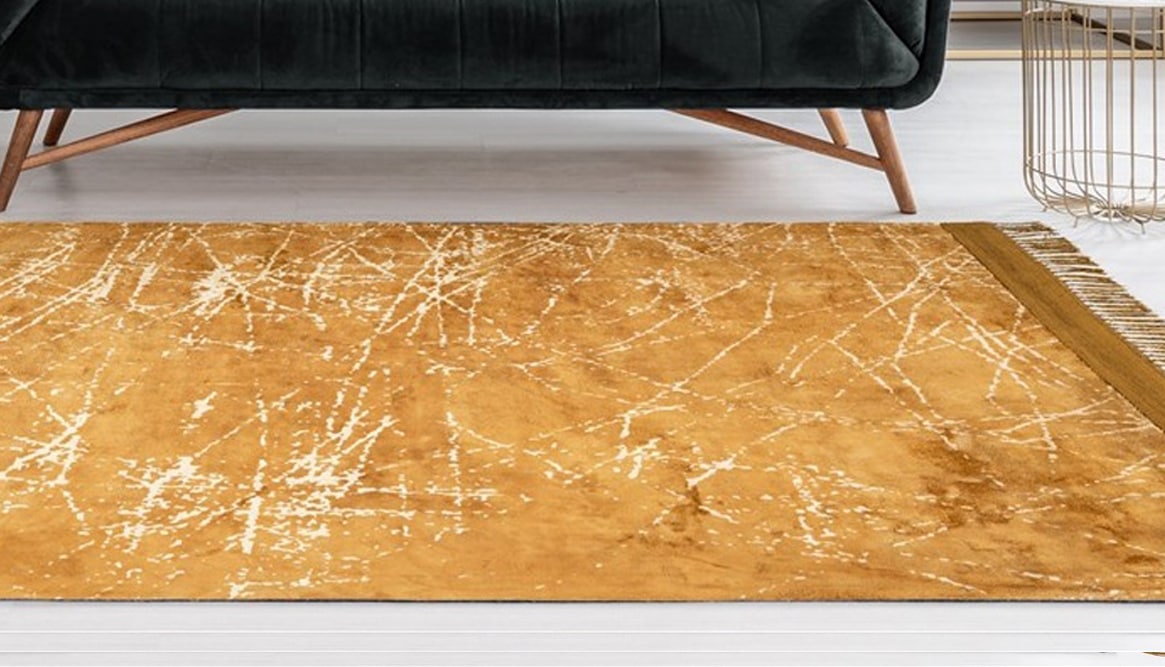 Teppich PADIRO "Dolce Vita 225", gold, B:120cm H:10mm L:170cm, Viskose, Teppiche, Teppich, Modern bedrucktes Unikat, Trendige Verwaschung