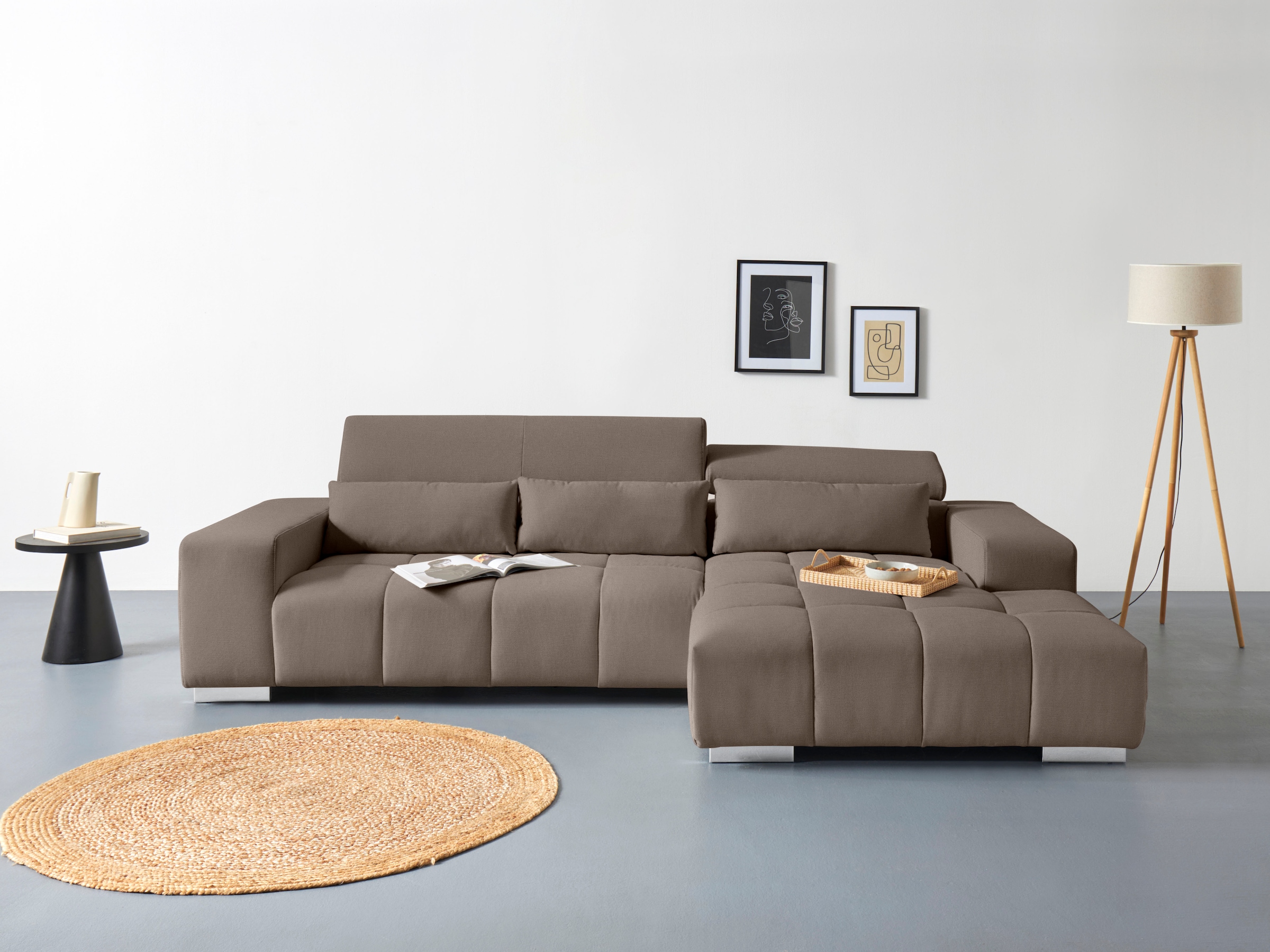 COTTA Ecksofa "Orion L-Form" mit 2x Kopfteilverstellung & 3 Nierenkissen günstig online kaufen