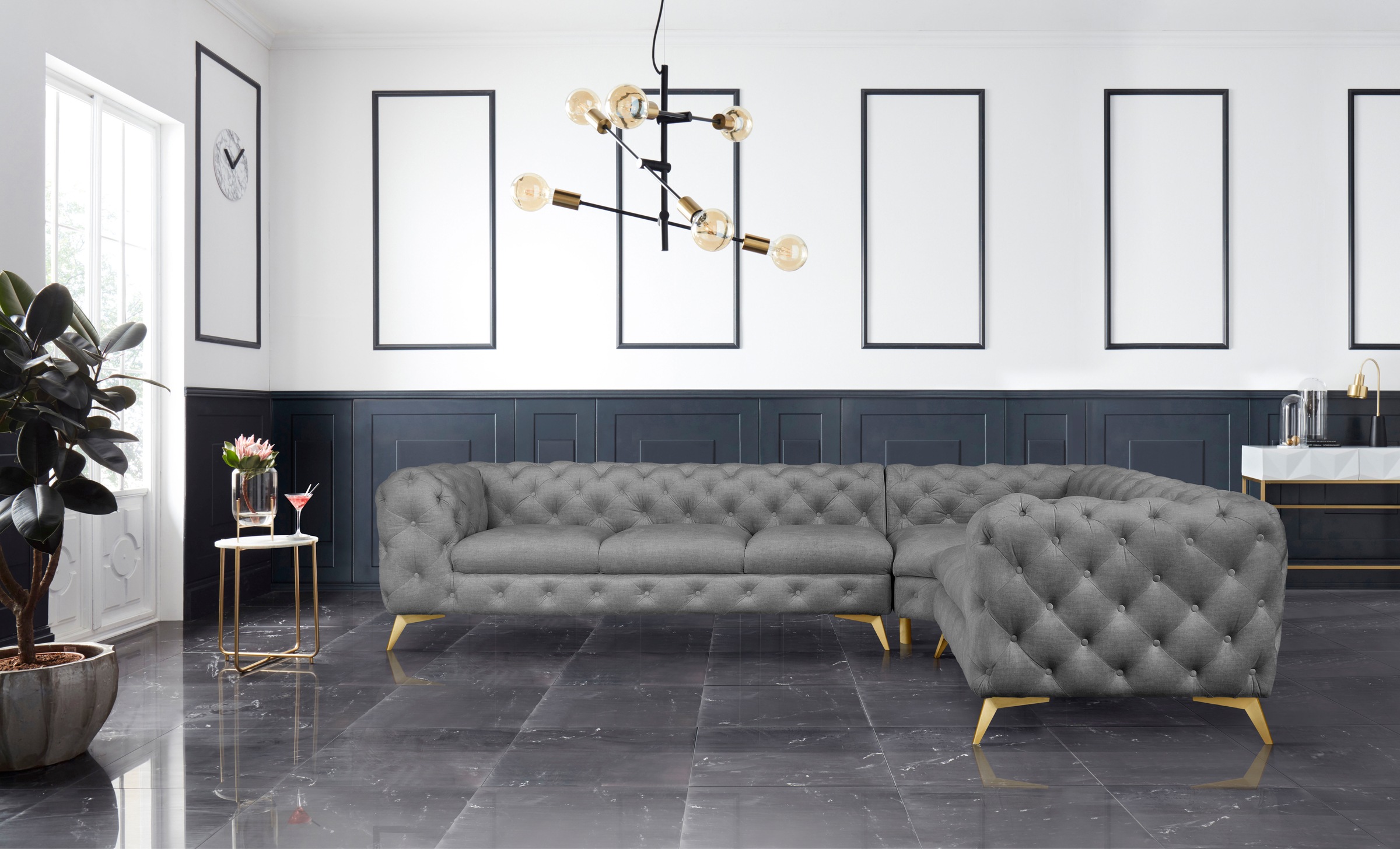 Home affaire Chesterfield-Sofa "Ecksofa GLYNIS L-Form mit Wellenunterfederu günstig online kaufen