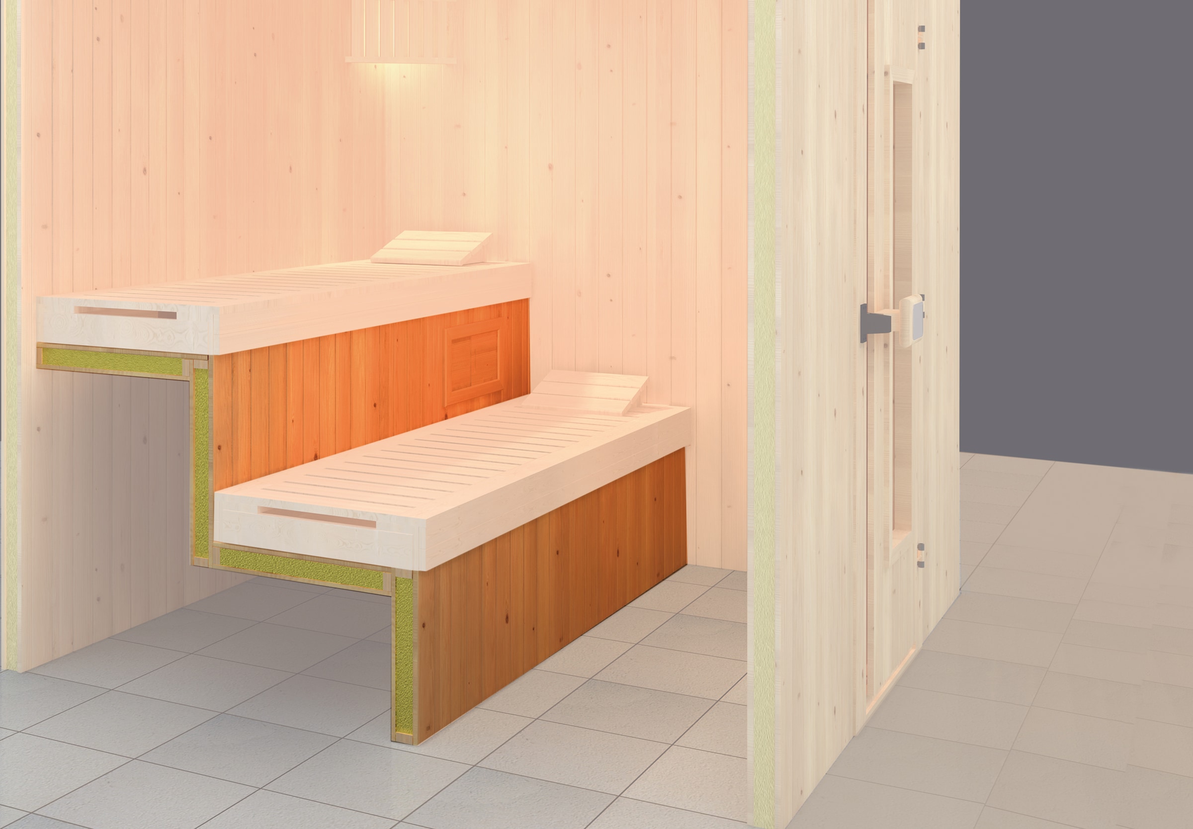 weka Sauna-Rückenlehne »Energie-Sparpaket für Saunagrößen B 200 cm x T 180 - 200 cm«, isolierte Sauna-Unterkonstruktion, reduziert das zu erwärmende Volumen