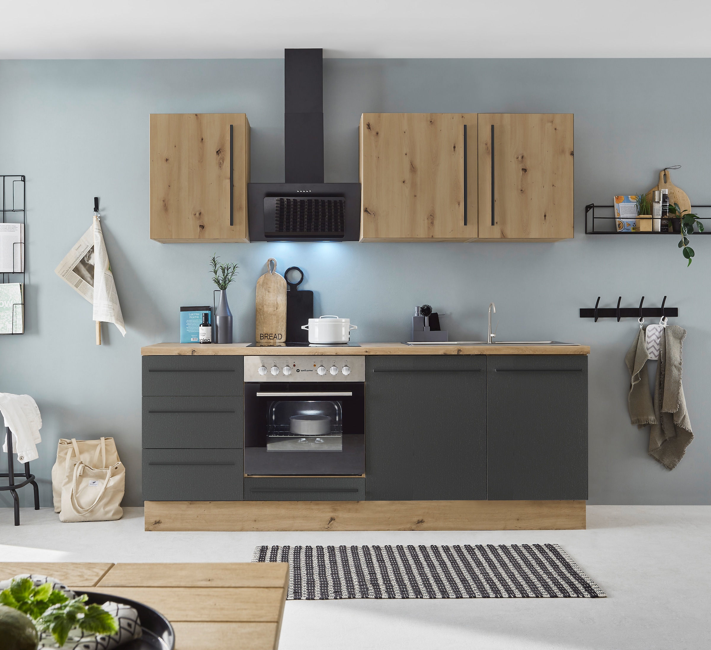 KOCHSTATION Küchenzeile »KS-Florida mit 38mm starker Arbeitsplatte«, Breite 220 cm, wahlweise mit E-Geräten, Soft-Close-Funktion
