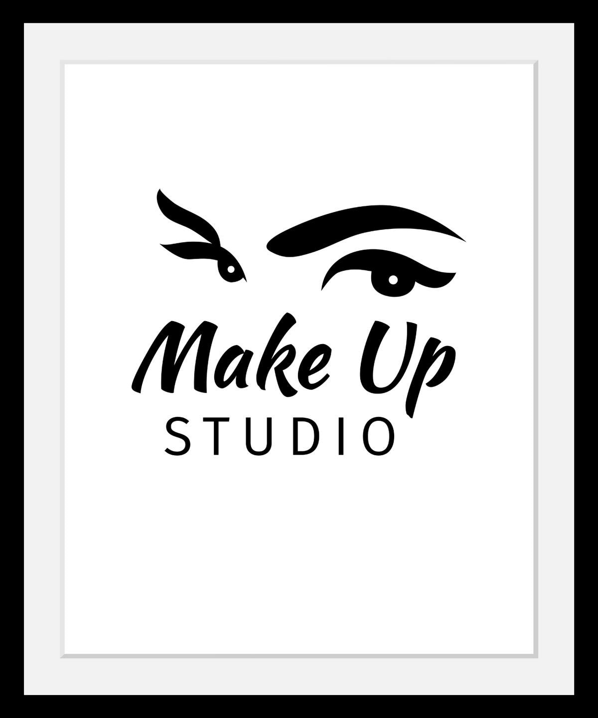 queence Bild "Make up Studio" Fashion Frau Motivationsbilder Schriftzug Schwarz-Weiß HD Premium Poster-Druck inkl. Holzrahmen