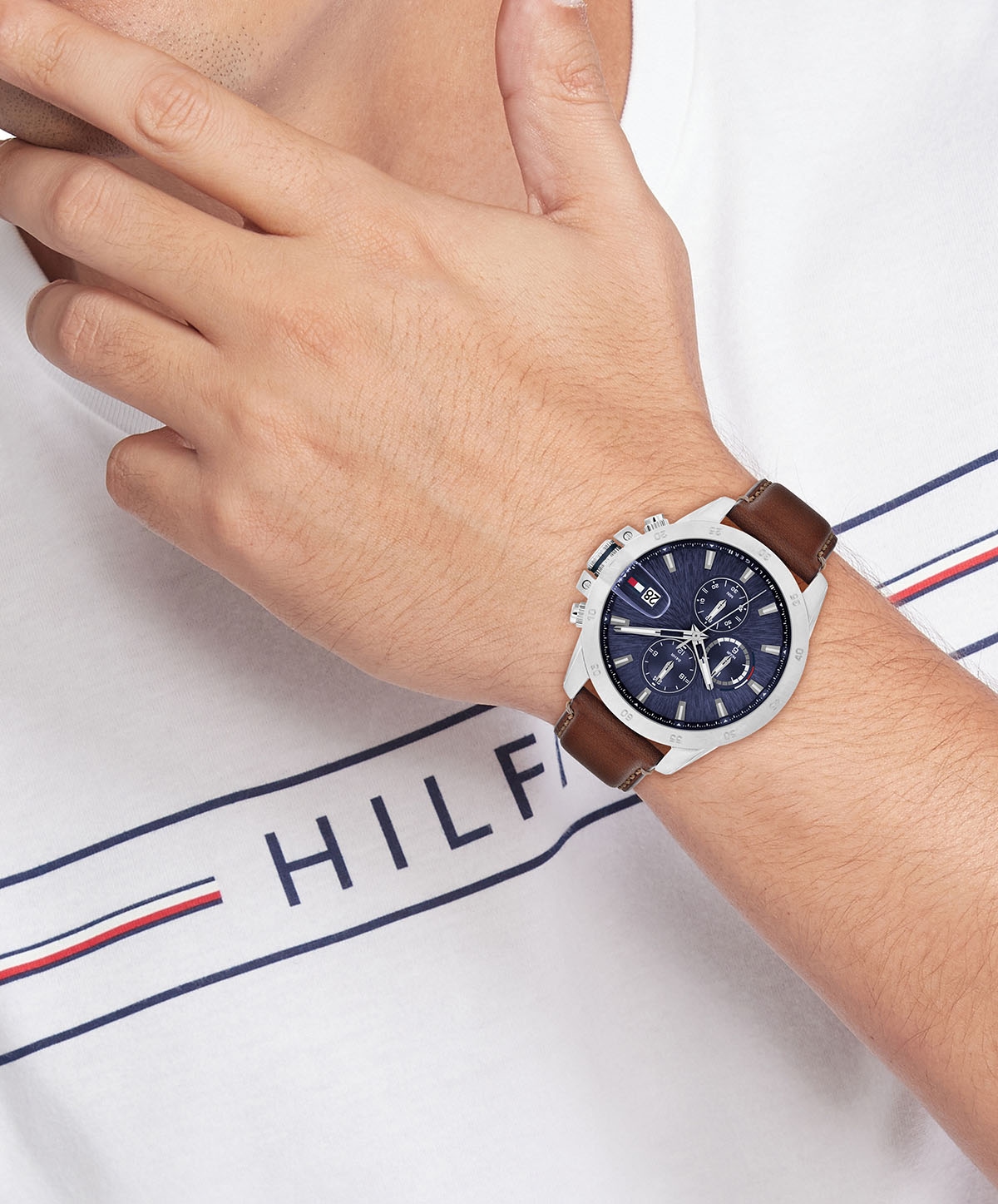 Tommy Hilfiger Multifunktionsuhr »JAMESON«, Quarzuhr, Armbanduhr, Herrenuhr, Lederarmband, analog, Tag