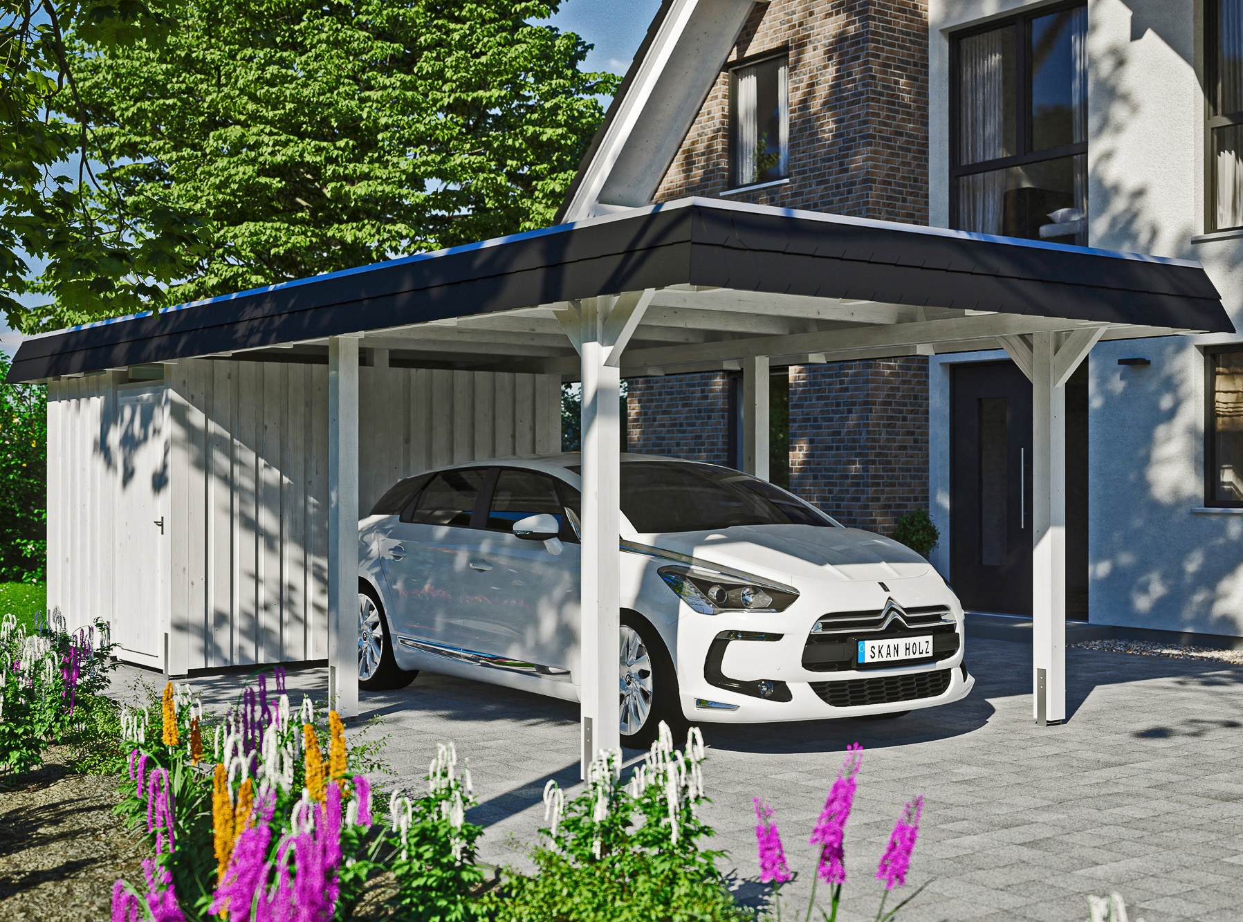 Skanholz Einzelcarport "Wendland" Leimholz 291 cm weiß