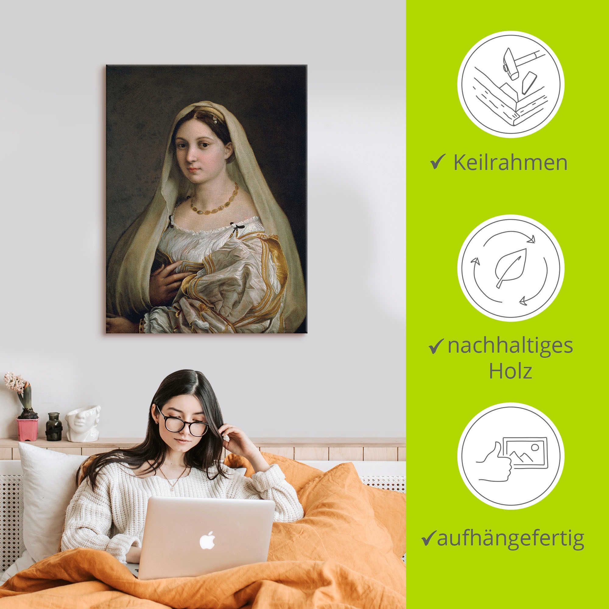 Artland Leinwandbild »Damenbildnis "La Velata"«, Frau, (1 St.), auf Keilrahmen gespannt