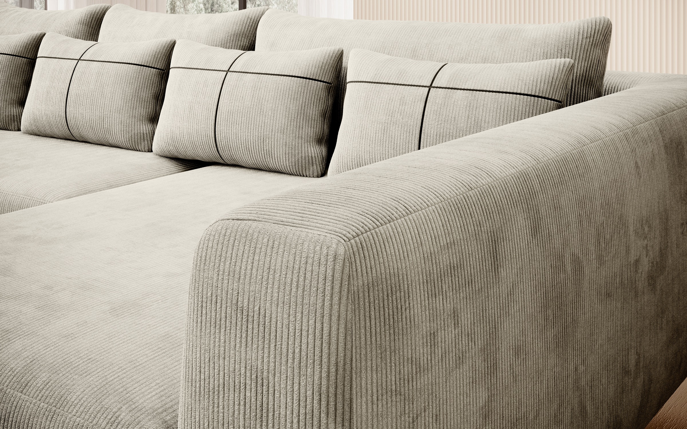 INOSIGN Ecksofa »Cross, mit softem Sitz, L-Form, wendbare Zierkissen, Breite 284 cm«, Couch mit vielen Kissen, stylische Kreuznaht, elegante Metallfüße