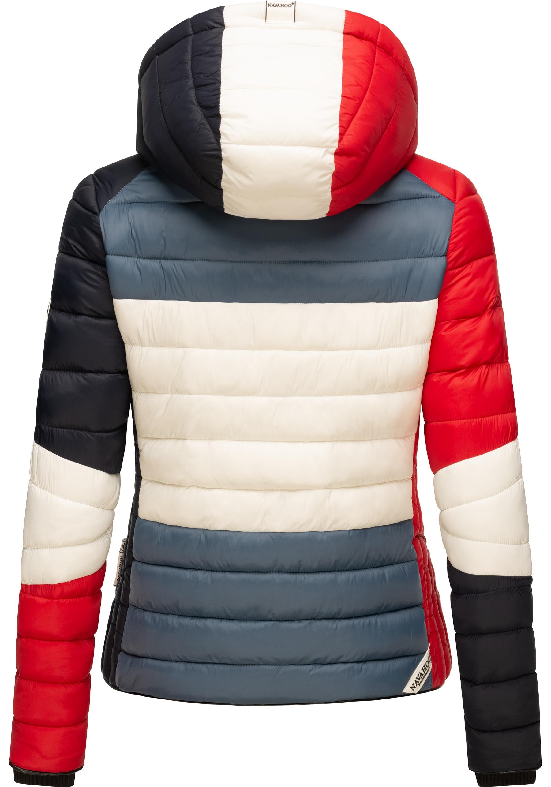 Thumbnail - Navahoo Steppjacke "Lulana Multikulti" mit Kapuze leichte Übergangsjacke mit Kapuze im Colourblocking Stil