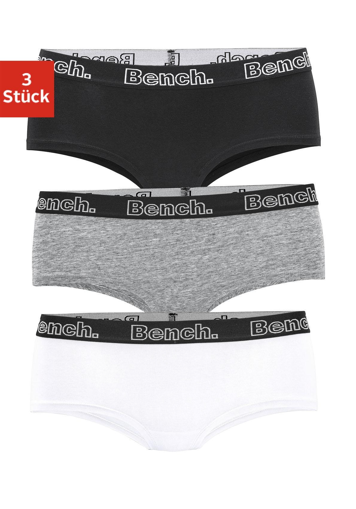 Bench. Panty Packung, 3 Stk. unifarben und meliert, mit Logobund, Baumwollmischung