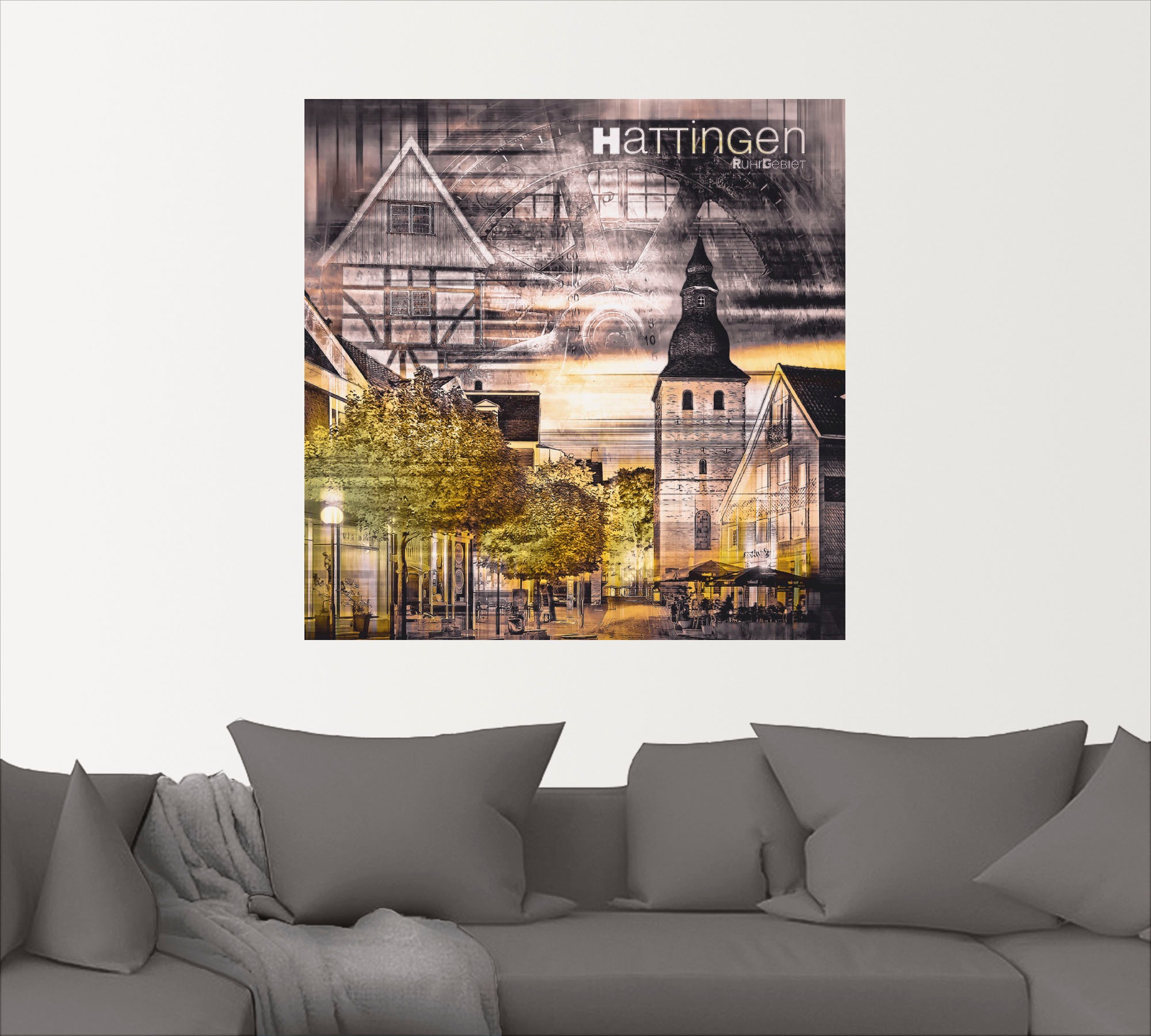 Artland Wandbild »Hattingen Skyline Abstrakte Collage«, Gebäude, (1 St.), als Leinwandbild, Wandaufkleber oder Poster in versch. Größen