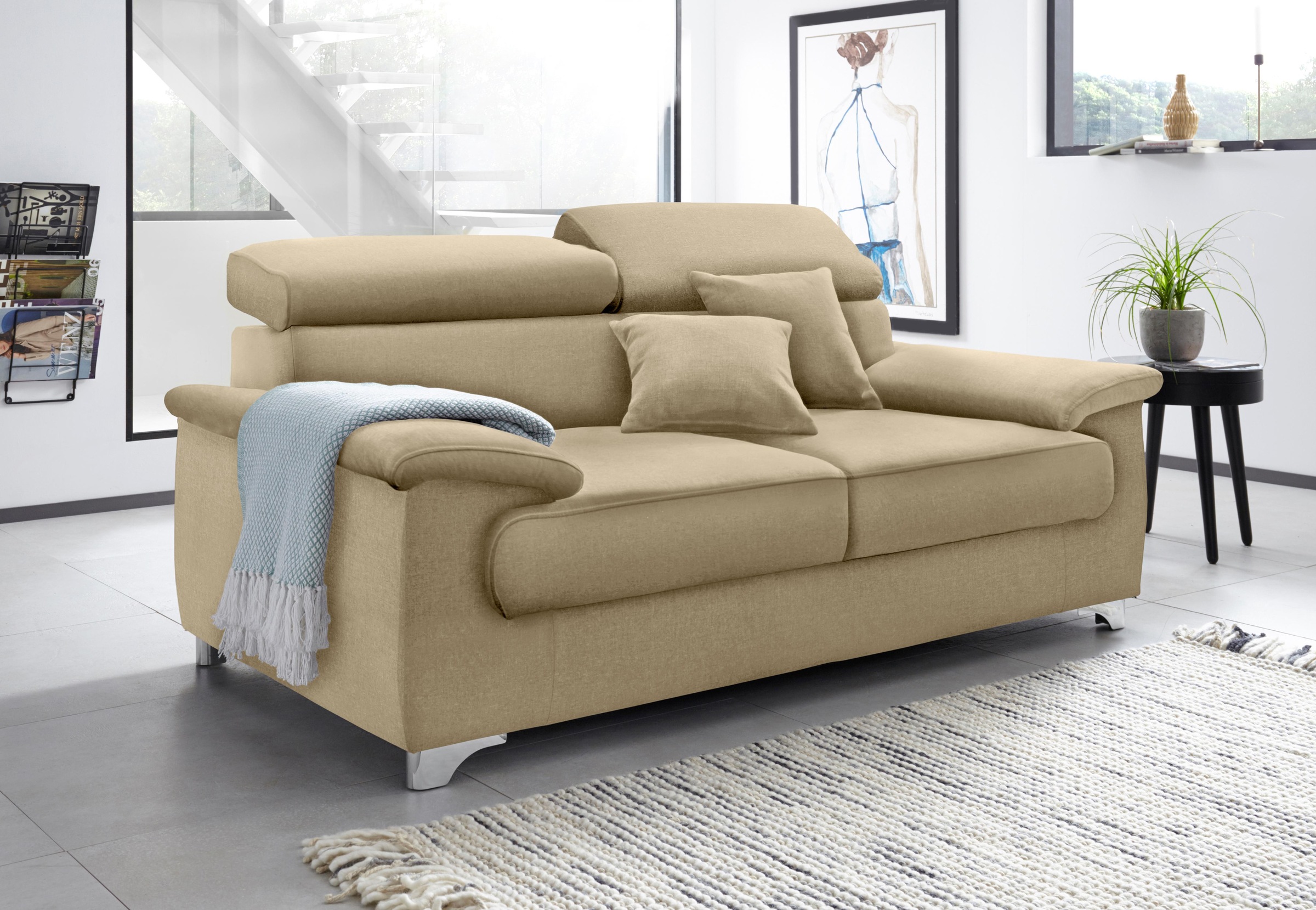 DOMO collection 2-Sitzer »Mira inklusive Kopfteilverstellung für mehr Wohlfühlkomfort«, elegant und modern, komfortabel, frei im Raum stellbar