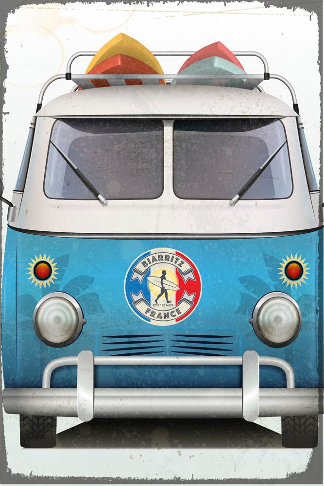 Metallbild »Camping Bus«, Auto, (1 St.), Stahlschild, Blechschild, retro, Surf