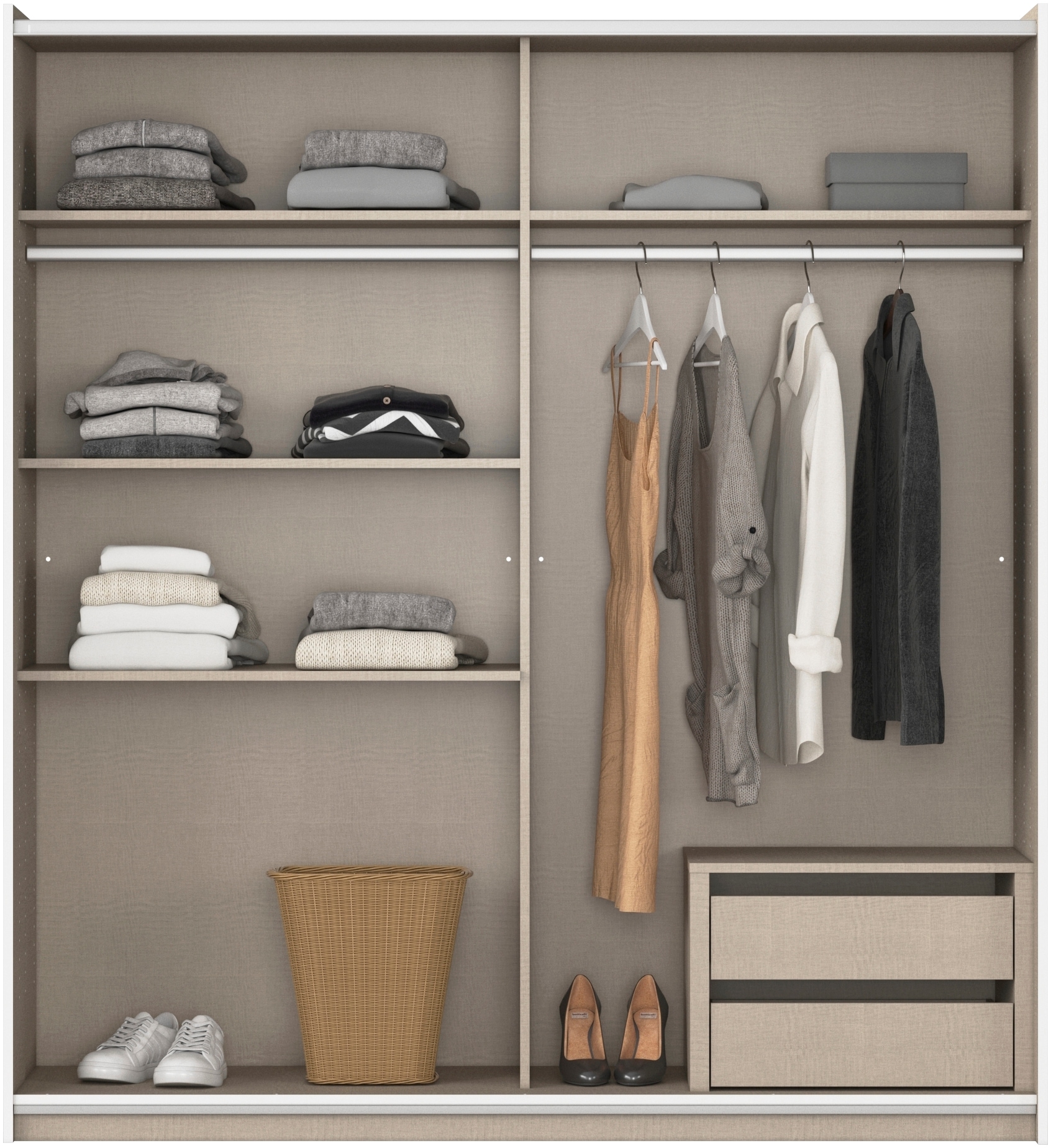 rauch Schwebetürenschrank »Kleiderschrank Schrank Garderobe SATURN mit 3 Ausstattungsvarianten«, 3 verschiedene Ausstattungsvarianten Griffe aus Metall MADE IN GERMANY