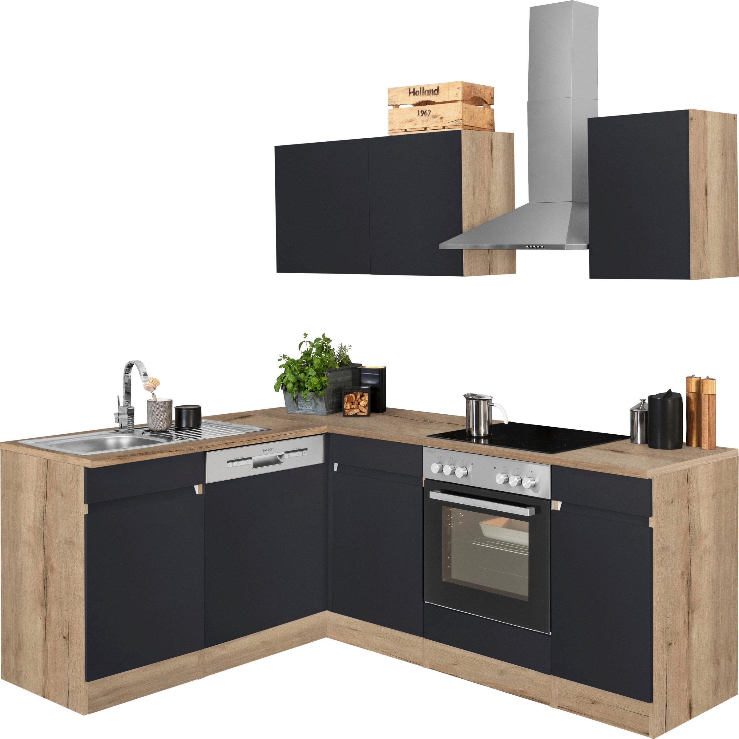 OPTIFIT Küchenzeile "Roth" Stellmaße 210x175 cm,wahlweise mit E-Geräten, Push-to-Open-Funktion