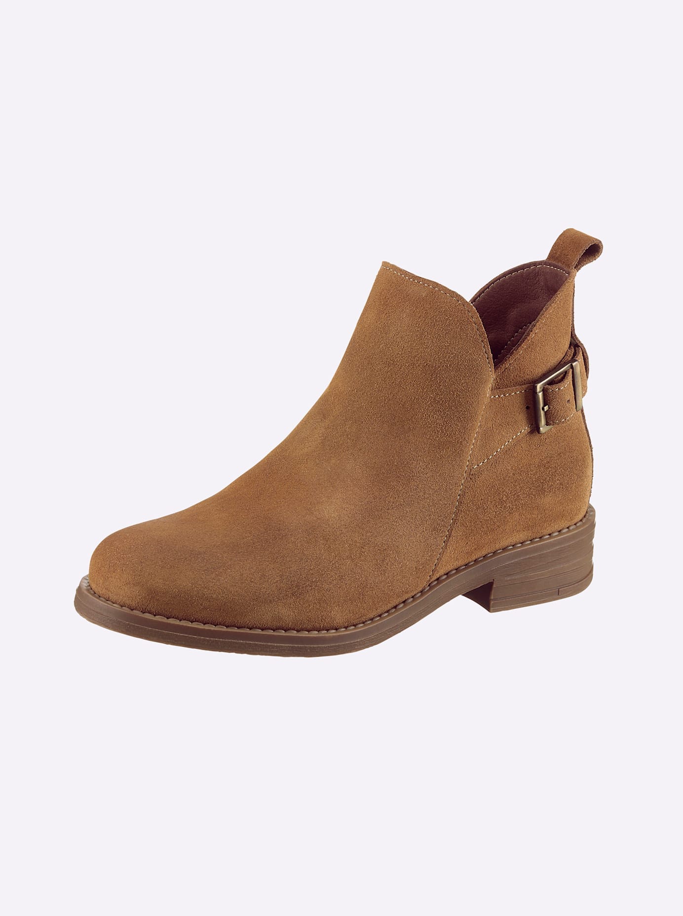 Stiefelette HEINE, Damen, Gr. 36, cognac, Leder, Rindsleder, Veloursleder, Schuhe Stiefelette