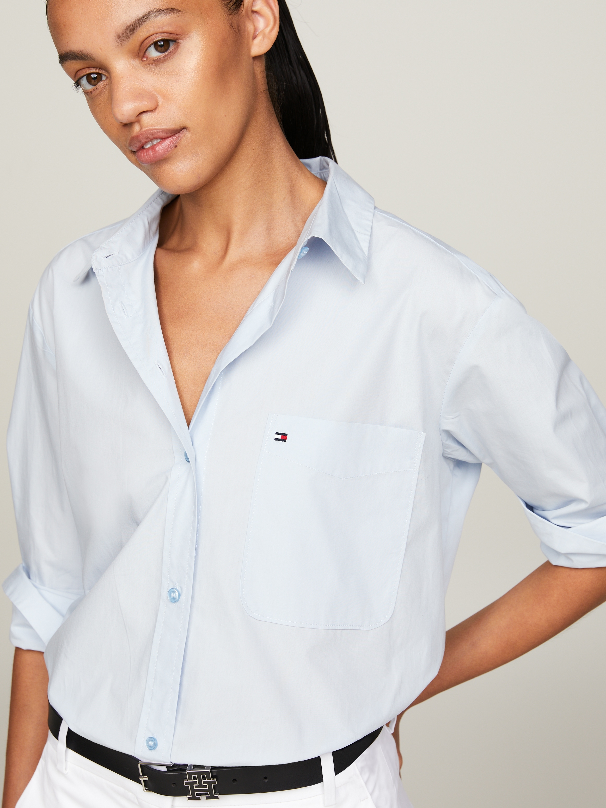 Tommy Hilfiger Hemdbluse »SOLID COTTON EASY FIT SHIRT«, mit Brusttasche