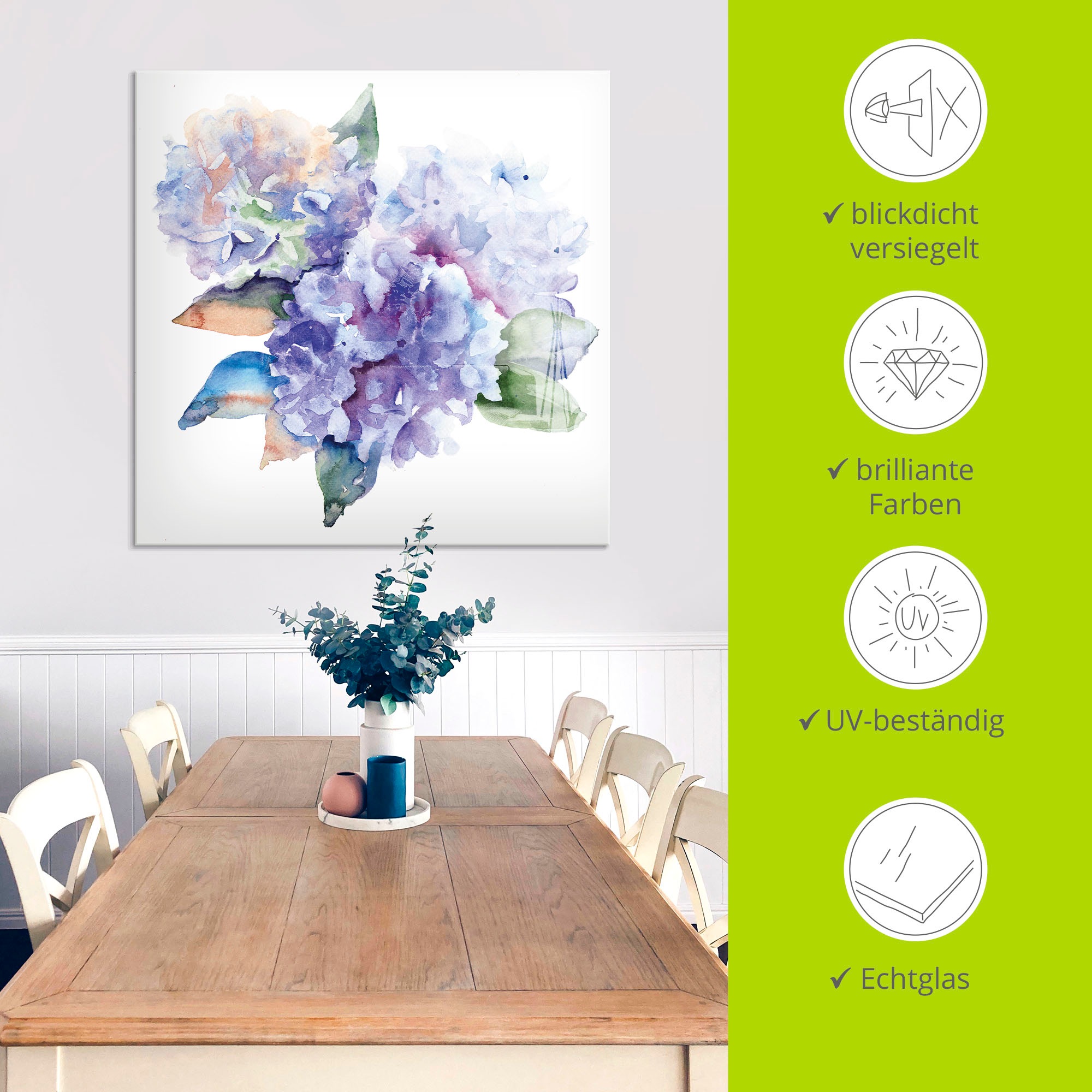 Artland Glasbild »Hortensien«, Blumen, (1 St.), in verschiedenen Größen