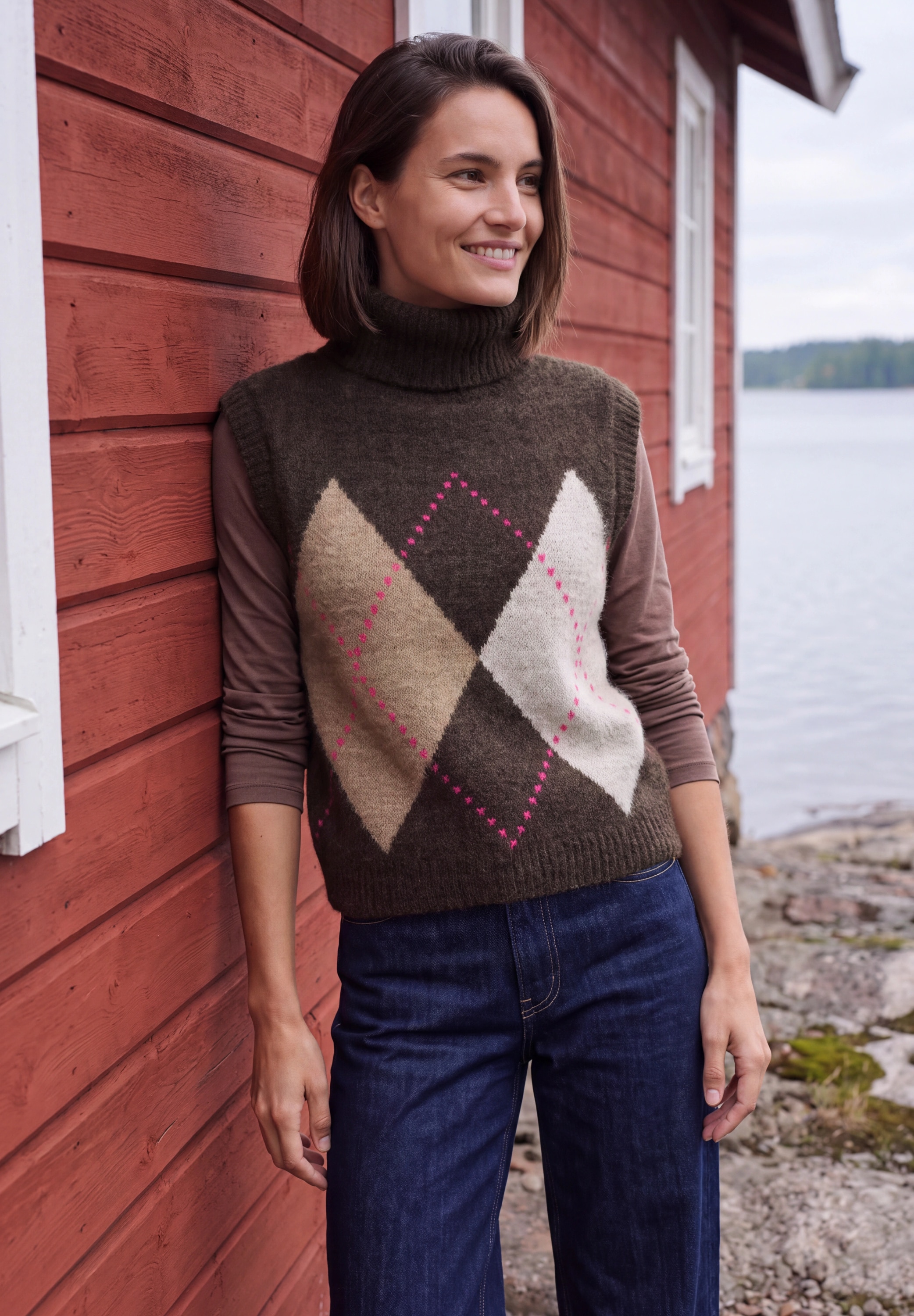 Cecil Pullunder mit Kragen und Argyle-Muster / Kariert / Federgarn