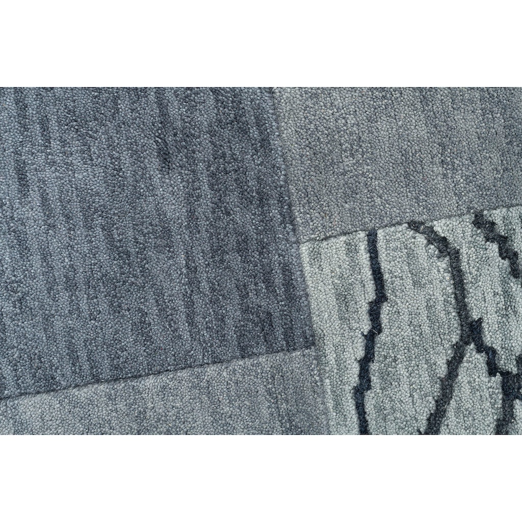 THEKO Wollteppich »Royal Domas 4028«, rechteckig, Kurzflor, reine Wolle, handgetuftet, modernes Patchwork Design