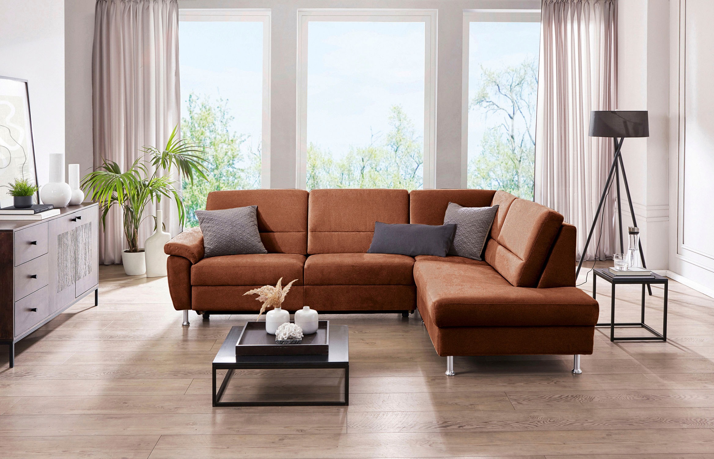 CALIZZA INTERIORS Ecksofa »Onyx L-Form«, Ottomane links oder rechts, wahlweise mit Bettfunktion, Breite 257 cm