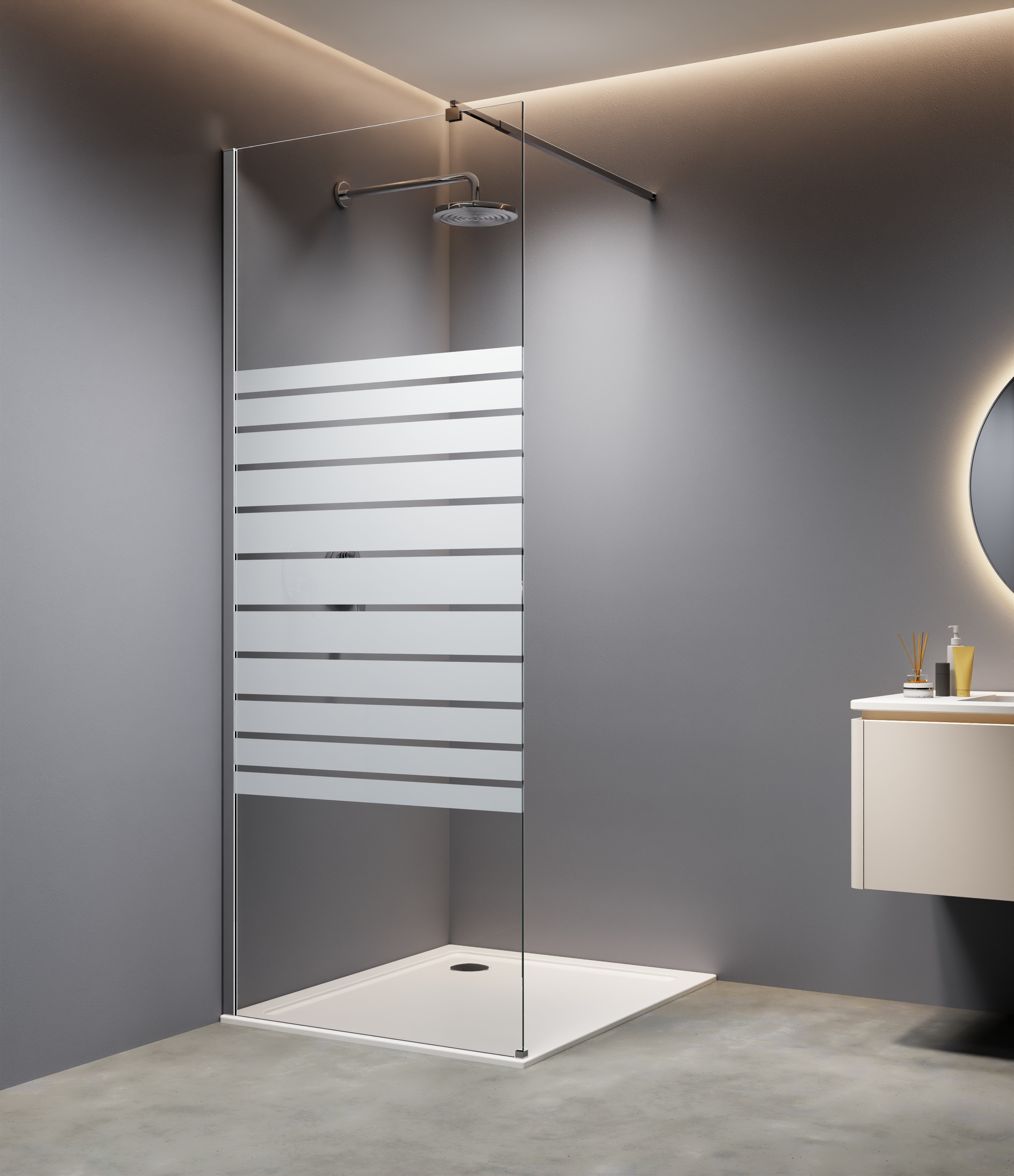 welltime Walk-in-Dusche "Tropea Banda" 8mm Starke Scheibe mit Streifendekor