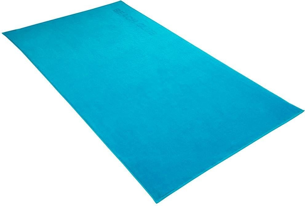 Strandtuch VOSSEN, B:100cm L:180cm, blau, Frotteevelours, Obermaterial: 100% Baumwolle, Handtücher, "Beach Club", Badetuch, Uni Farben, mit Schriftzug