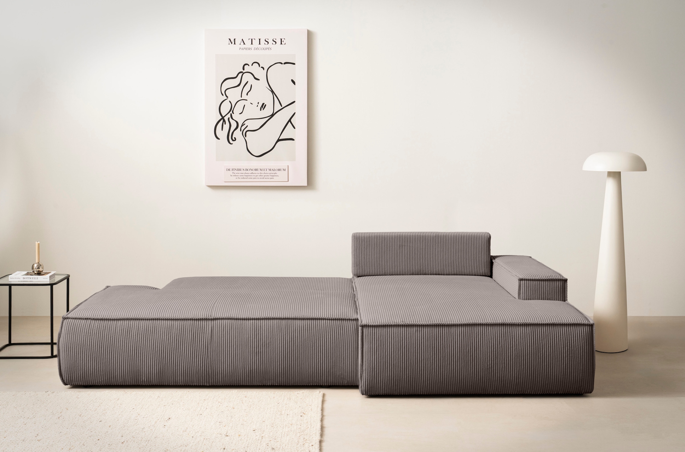 Home affaire Ecksofa »SHERWOOD, Schlafsofa in L-Form offen (275cm), Cord, Leinenoptik«, Schlaffunktion und Bettkasten, Kedernaht, hoher Sitz- & Liegekomfort