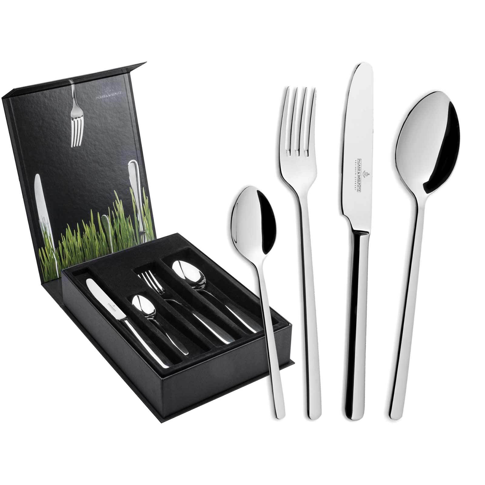 Picard & Wielpütz Solingen Besteck-Set "Tafelbesteck inkl. Besteckbox Ventura 24er Set silber" Spülmaschinengeeignet