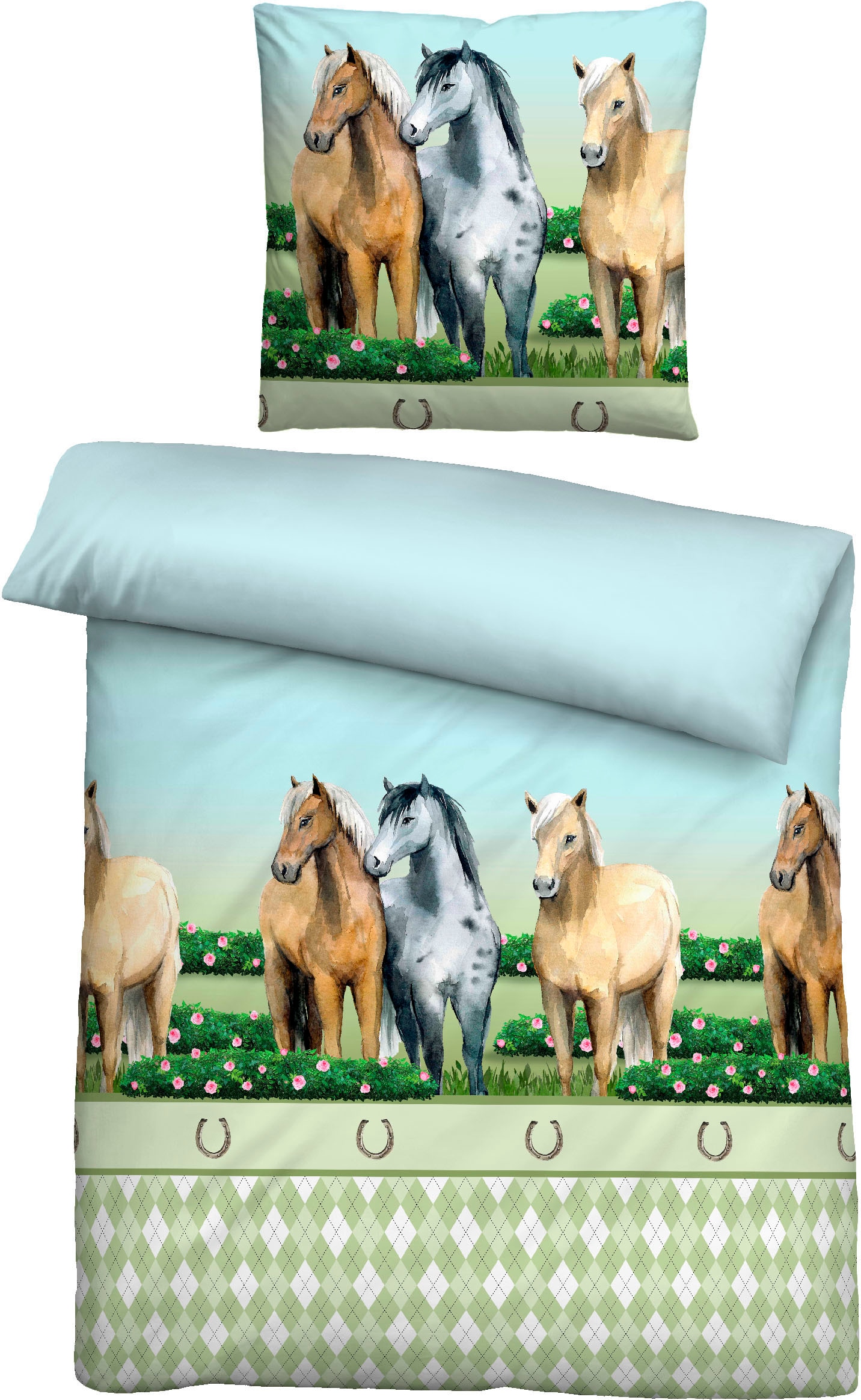 Biberna Kinderbettwäsche "Pferde" 2 Stk. tlg. 135/200+80/80 cm, atmungsakti günstig online kaufen