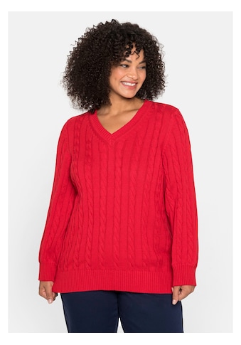 Sheego V-Ausschnitt-Pullover »Pullover«, mit Zopfmuster, weiche Qualität kaufen