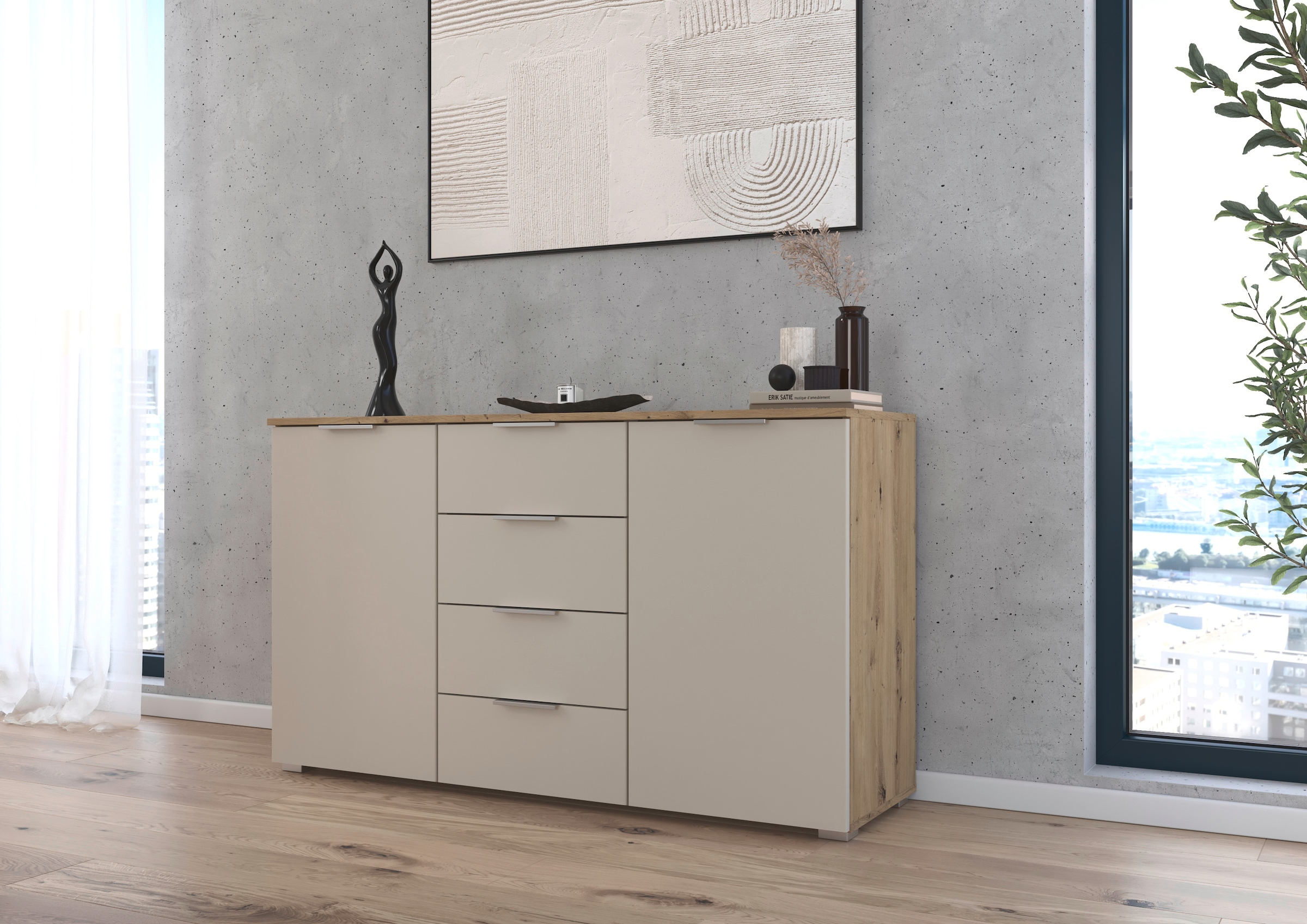 Kommode »Sideboard Schubladenkommode AGORDO mit Dekor- oder Hochglanzfront«, mit 4...