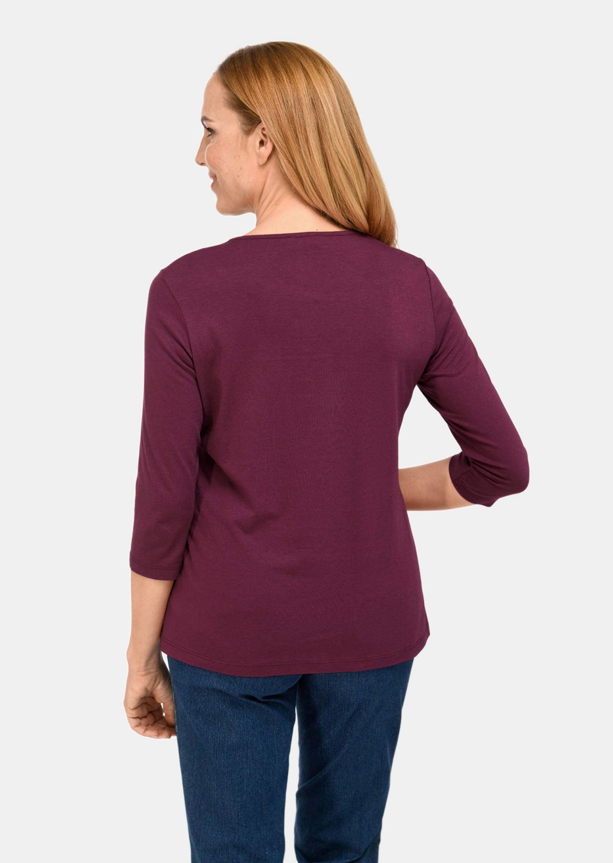 GOLDNER 3/4-Arm-Shirt »T-Shirt mit charmantem Ausschnitt und Schmucksteinchen«