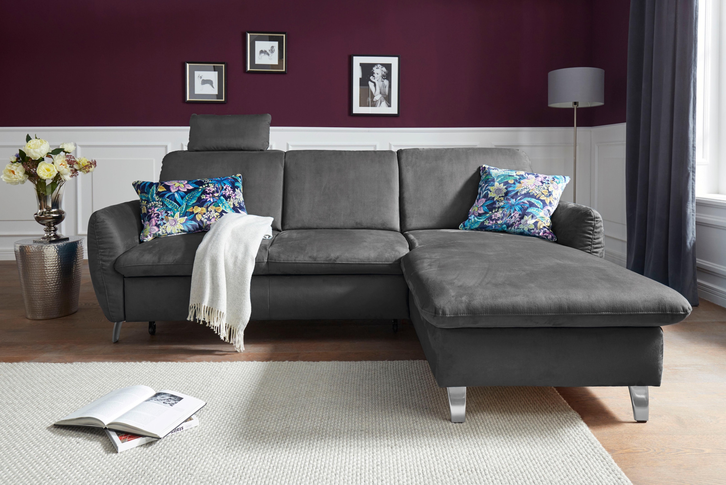 sit&more Ecksofa »Daytona L-Form« mit Federkern, einer Kopfstütze und wahlweise mit Bettfunktion