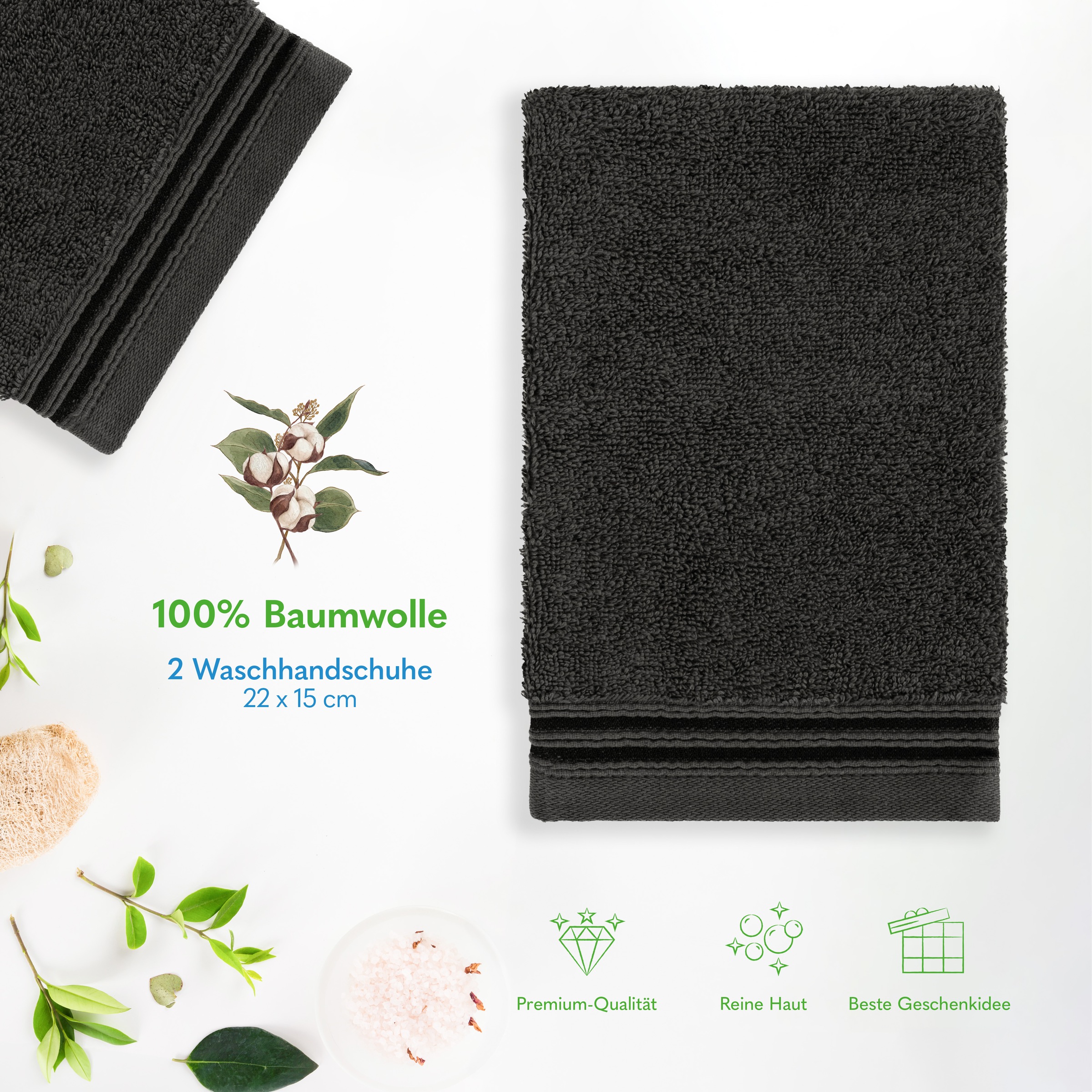 HAMMETEX Waschlappen »2er-Set Waschlappen 15x22 cm, 100% Baumwolle, weich und saugfähig«, (Set, 2 tlg., 2)