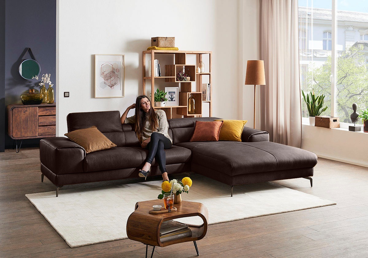 W.SCHILLIG Ecksofa "Piedroo, Designsofa mit tollem Sitzkomfort, elegant und bequem, L-Form" Kopfteilverstellung, wahlweise mit Sitztiefenverstellung, Breite 303cm