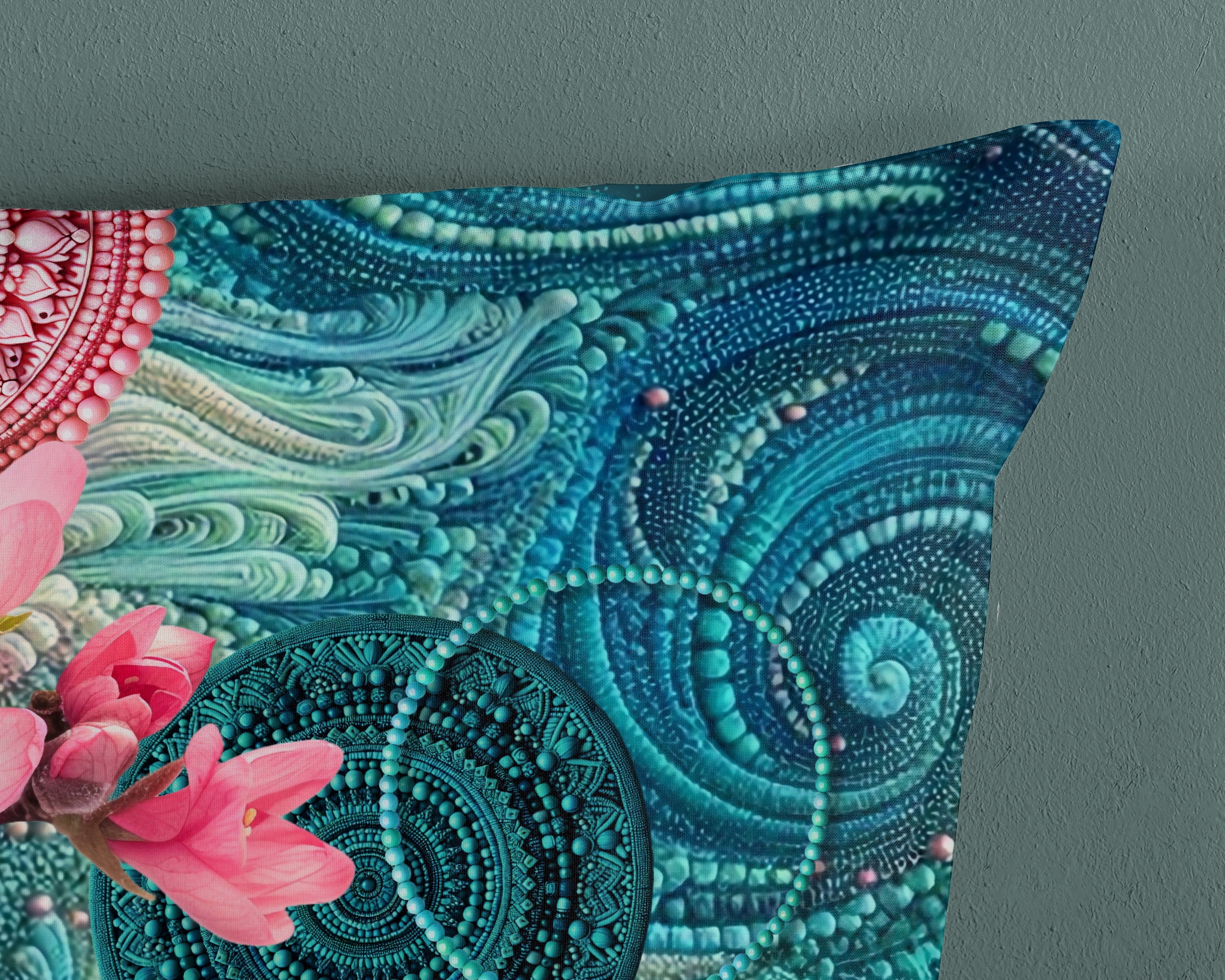 hip Wendebettwäsche »Zahra« 2 Stk. tlg. Satin, Reißverschluss, Wendeoptik, Mandala, Blume, Petrol